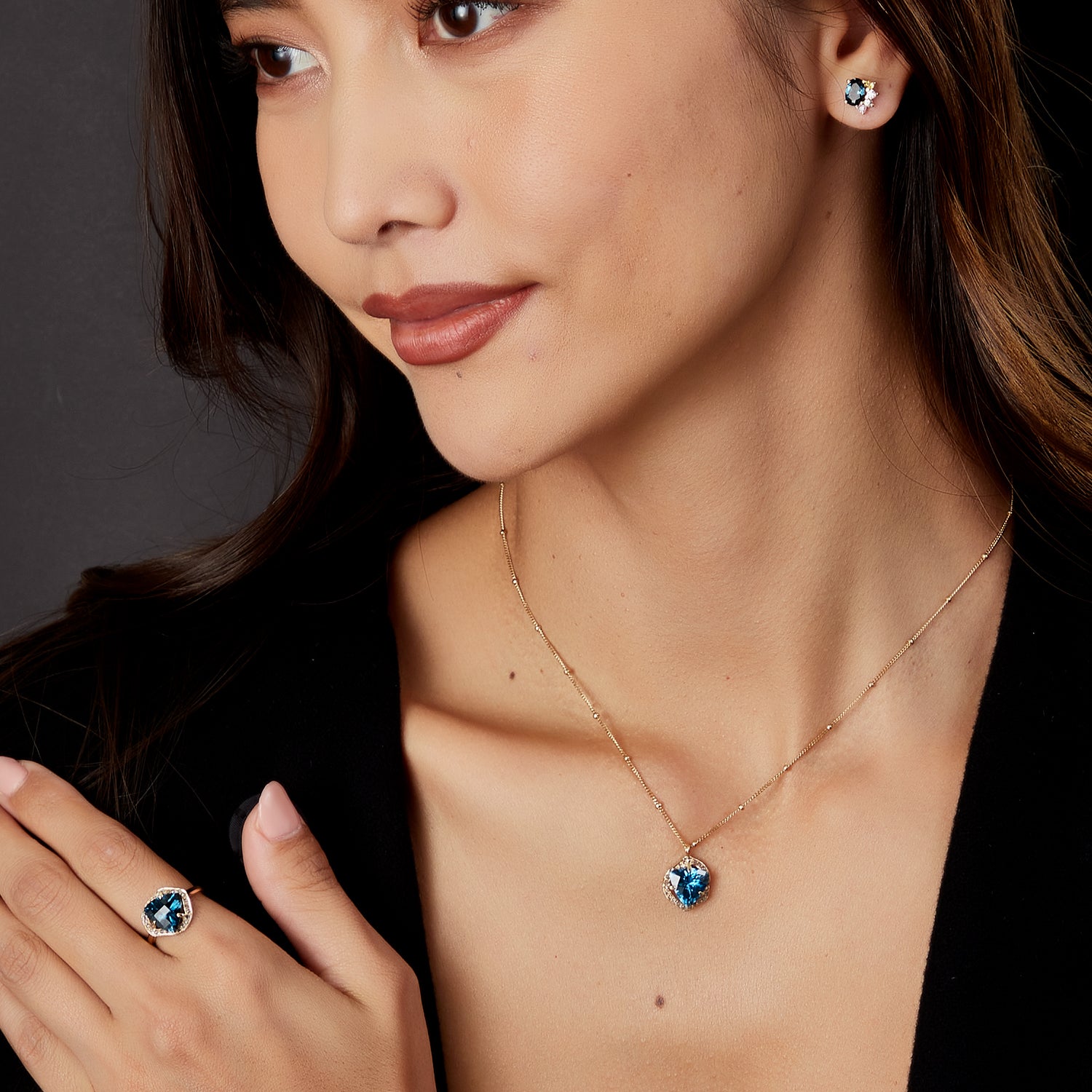Silvia Halo Natural Diamond Ring - Blue Topaz