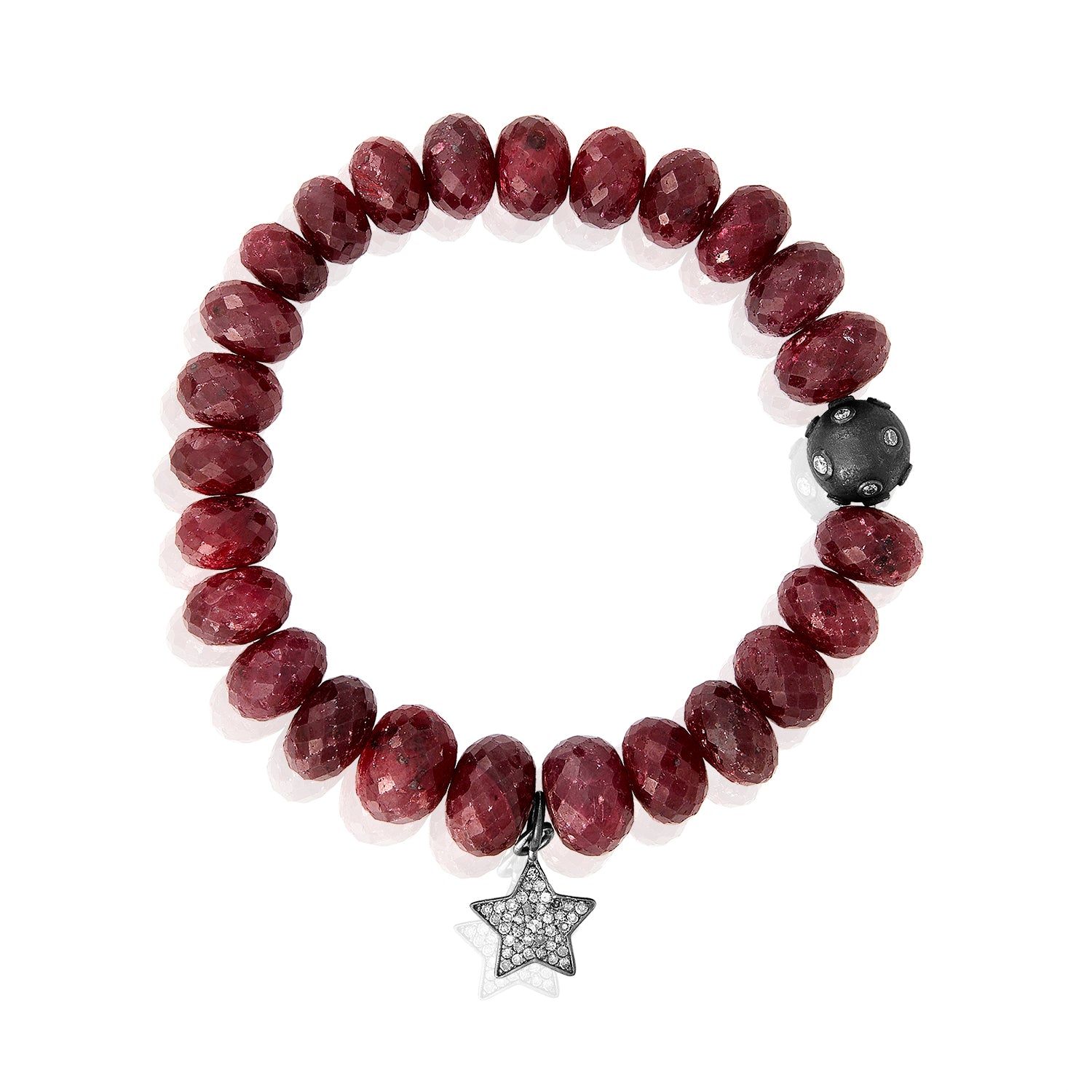 Ruby Beaded Pave Diamond Charm Stretchy Bracelet