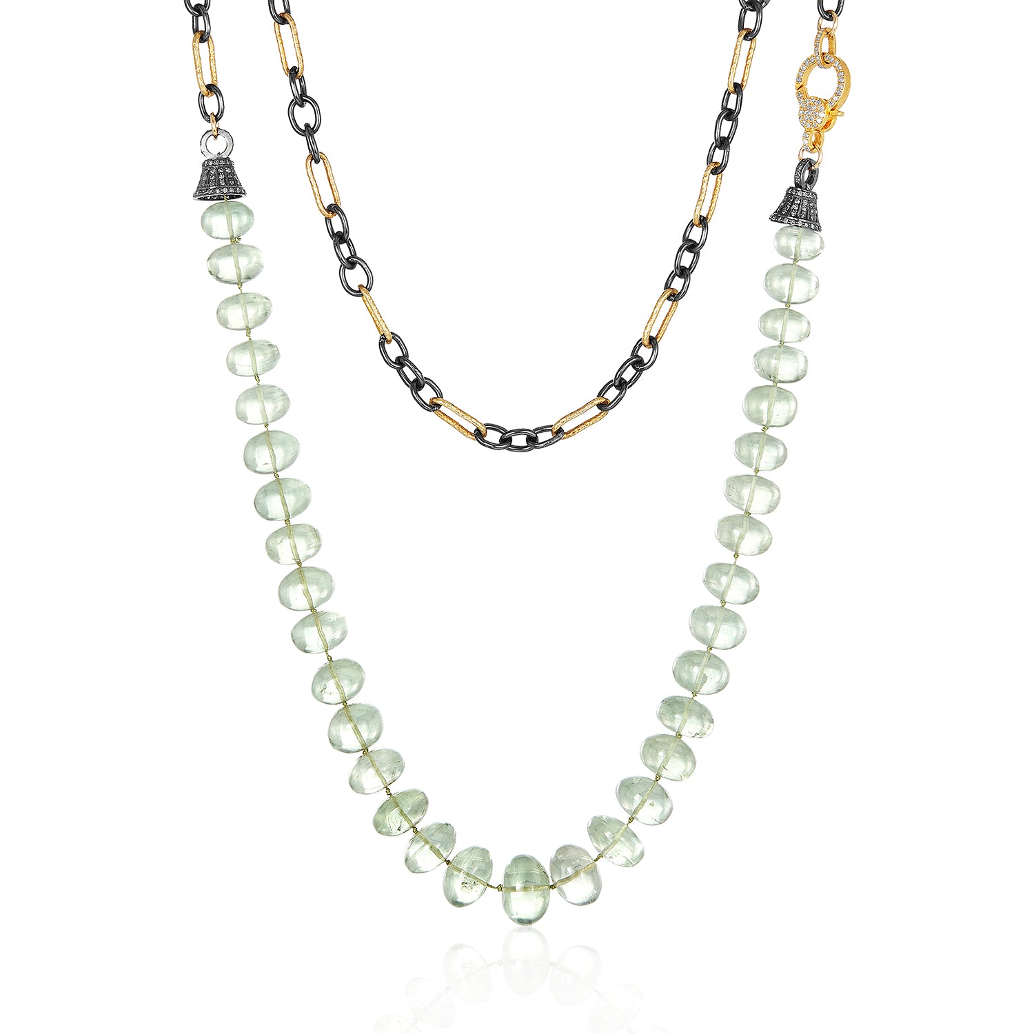 Green Amethyst Mixed Metal Long Necklace