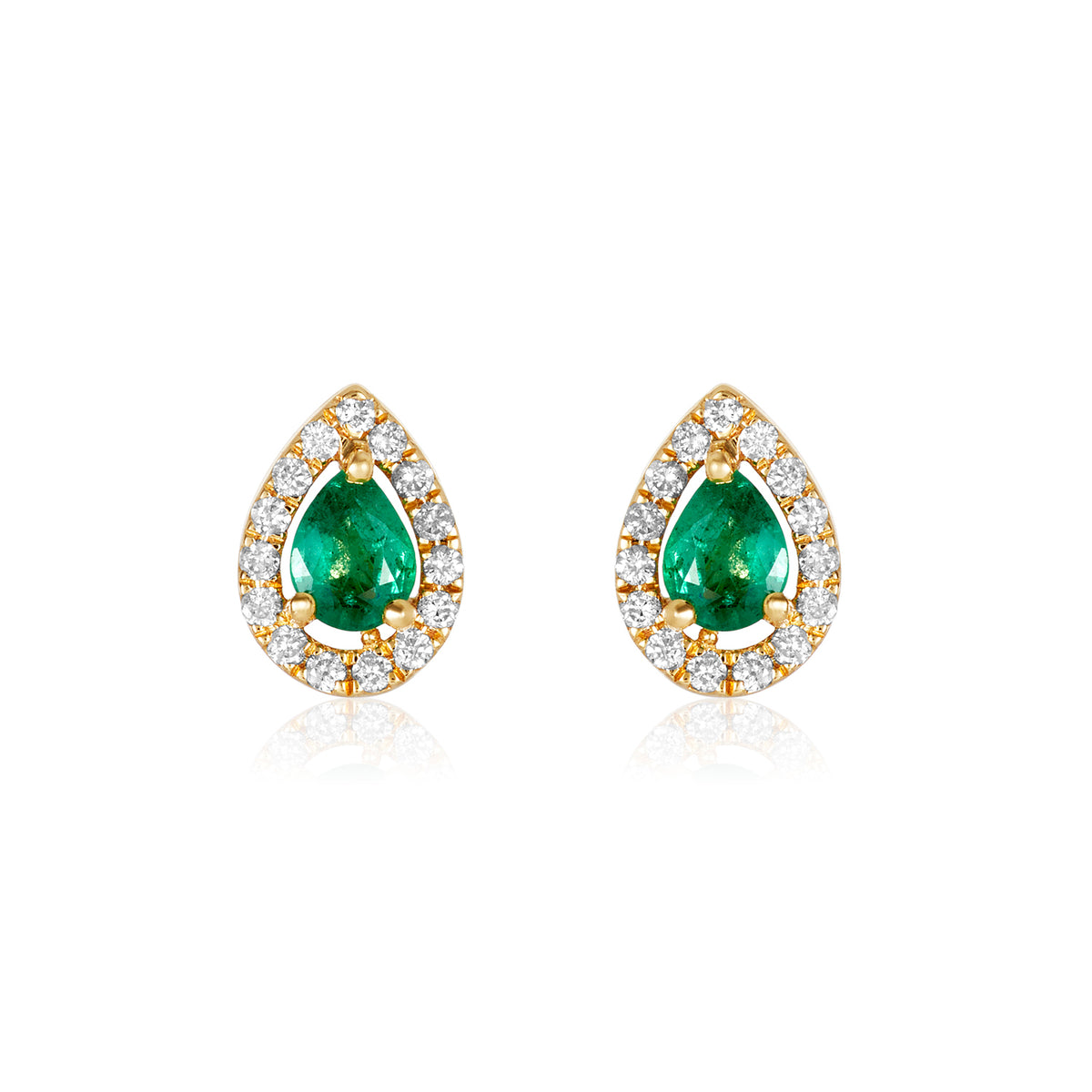 Emerald Diamond Halo Studs Earrings-18k Gold