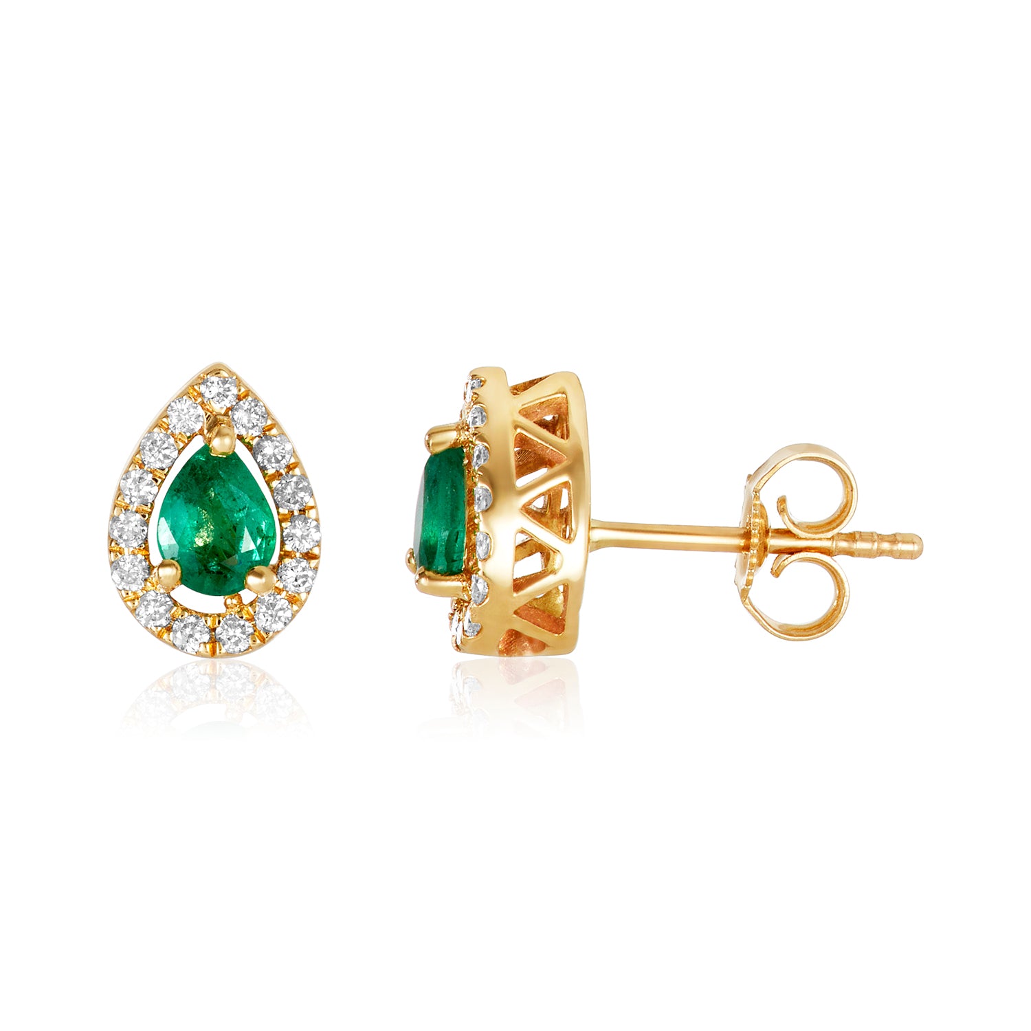 Emerald Diamond Halo Studs Earrings-18k Gold