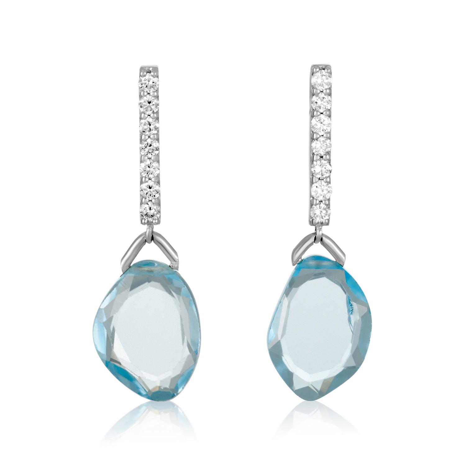 Slice Blue Topaz Diamond Bar Studs Earrings