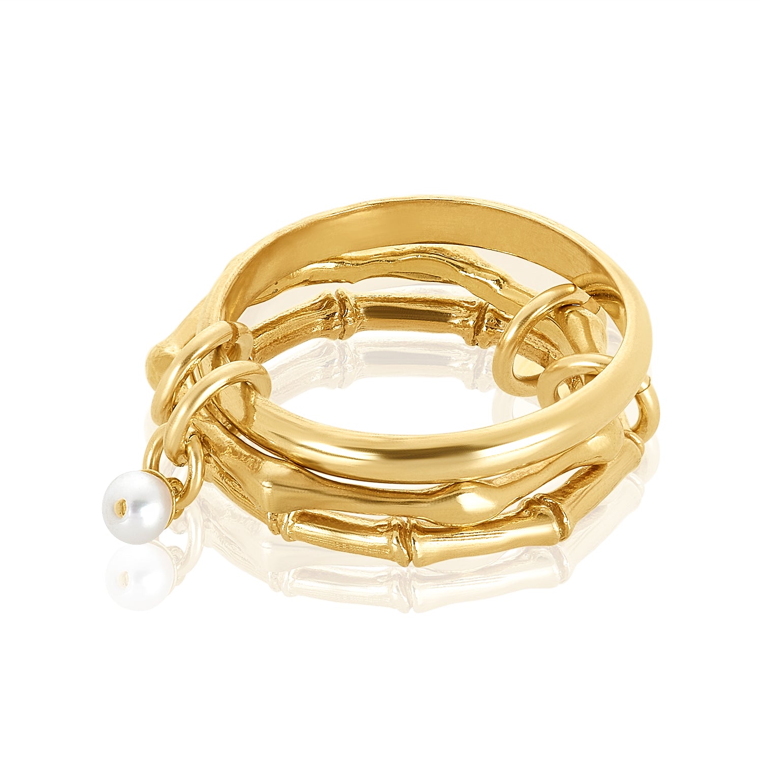 Bamboo Trio Ring in Pearl Gold Plated
