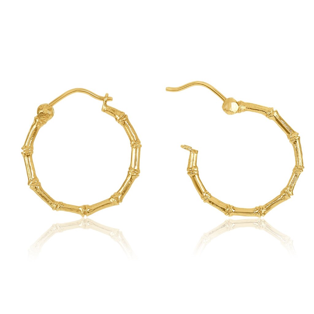 Bamboo Hoops In 14K