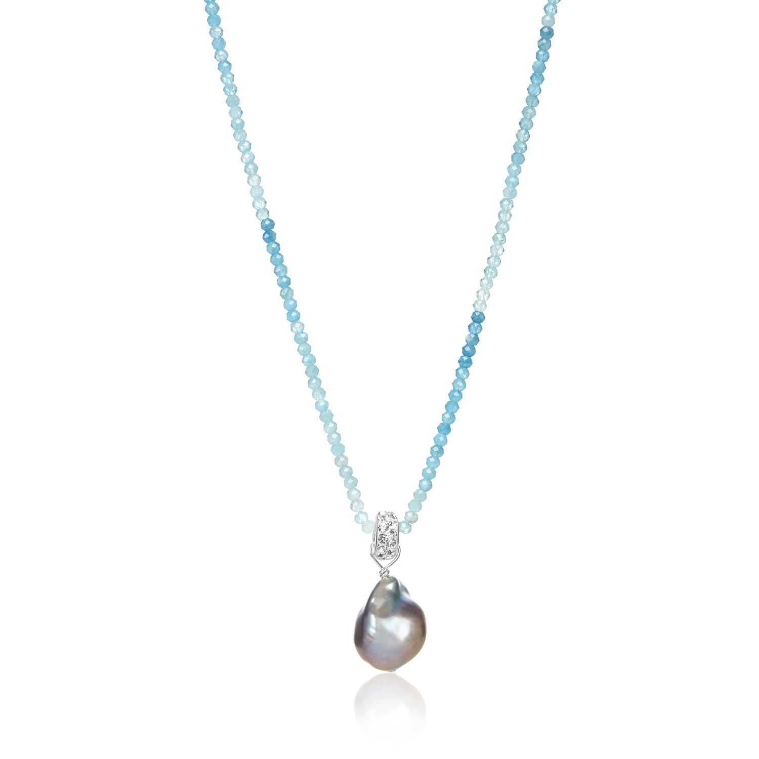 Aquamarine Luster Long Pearl Necklace