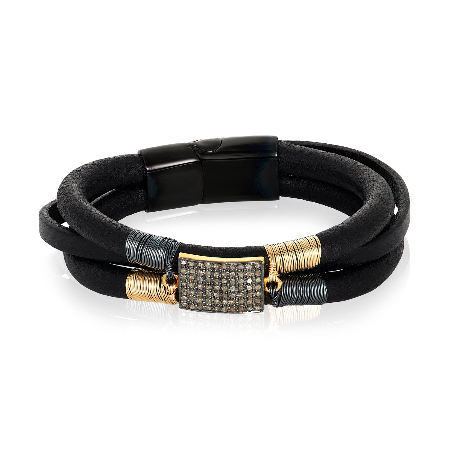 Pave Diamond Rectangle Triple Leather Bracelet