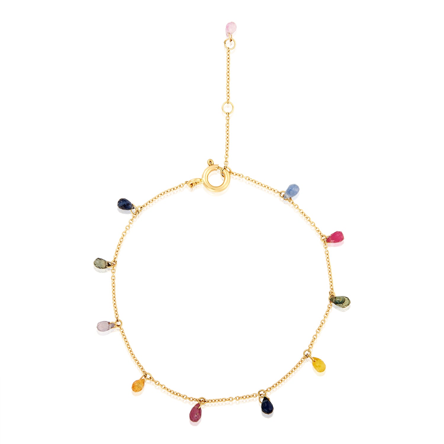 Rainbow Teardrop Sapphires Bracelet in 14k