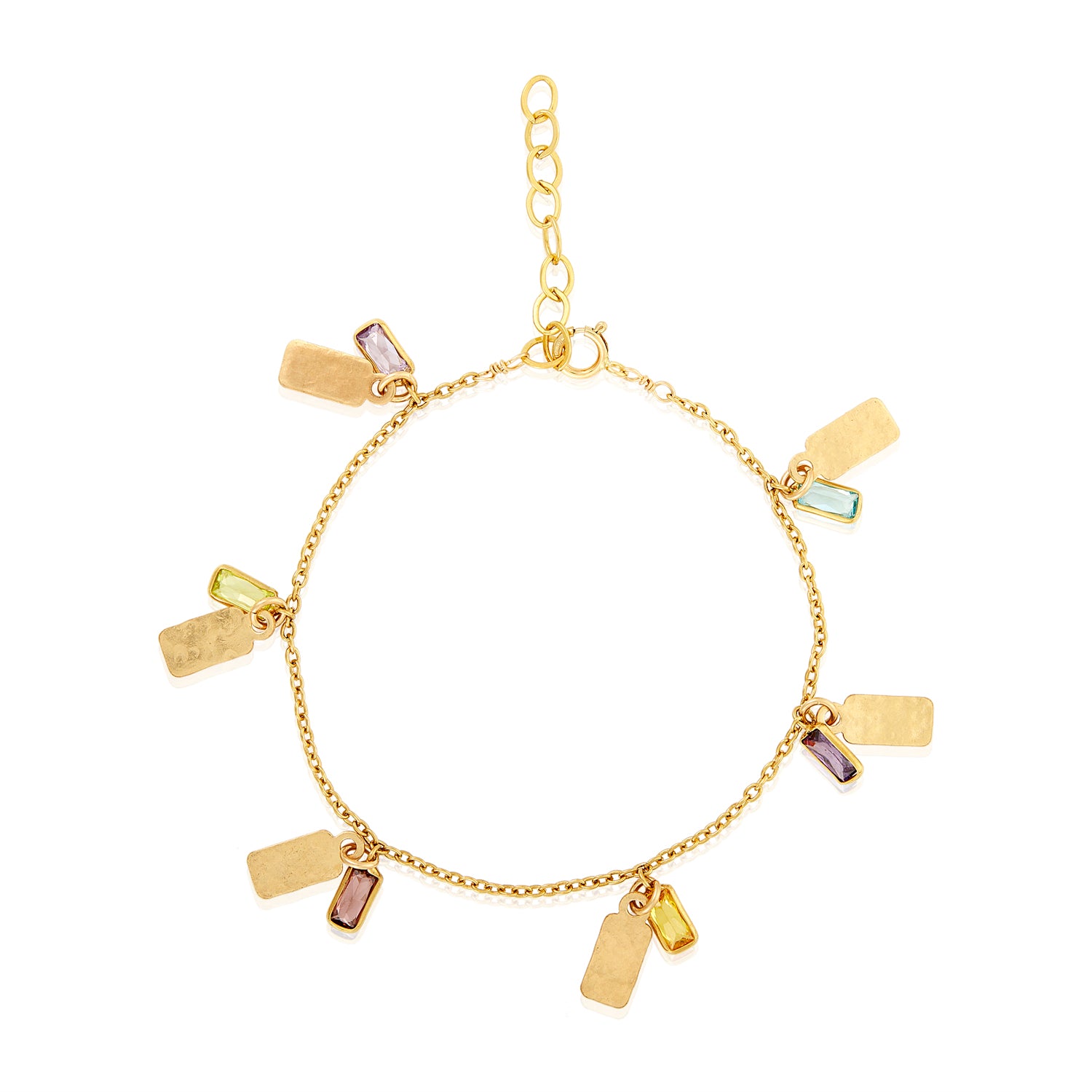 Rainbow Zirconia Gold Tag Bracelet