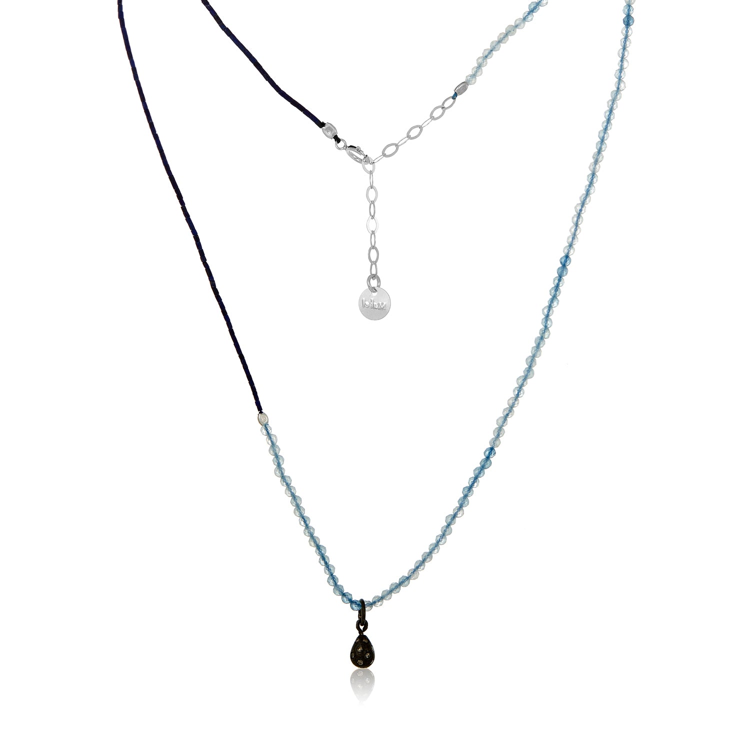 Teardrop Diamond Charm Oxidized Silver Necklace
