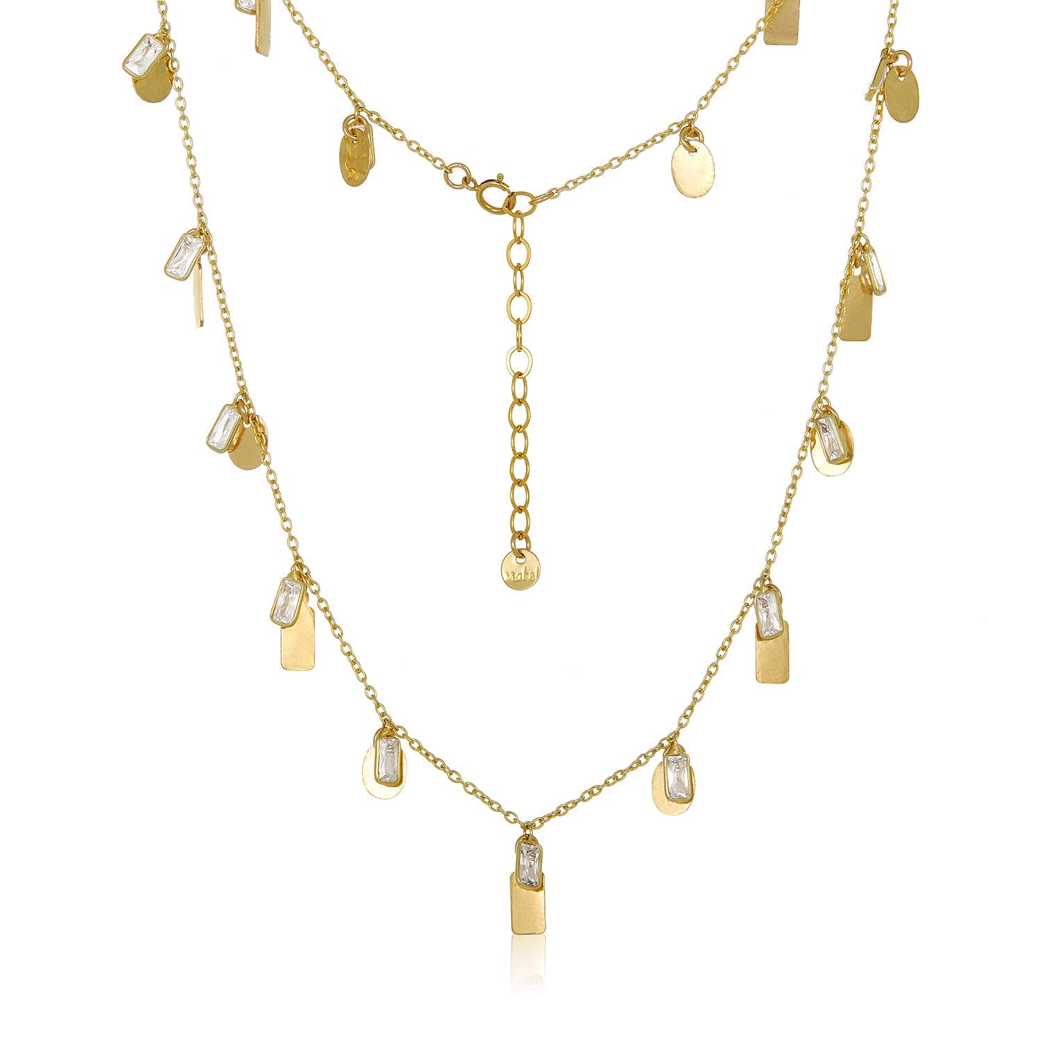CZ Rectangle Gold Tag Section Necklace