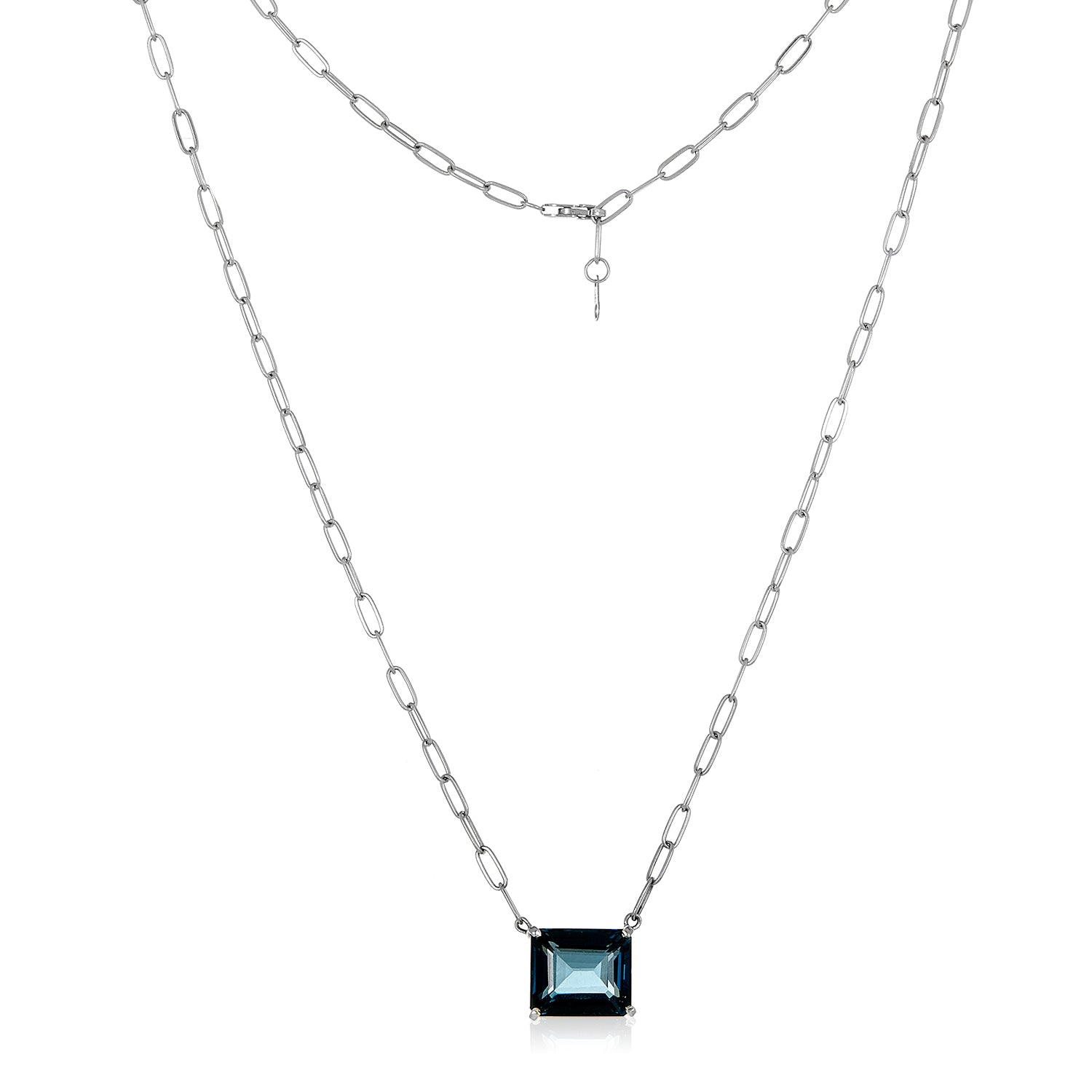 London Blue Topaz Necklace in 14k White Gold