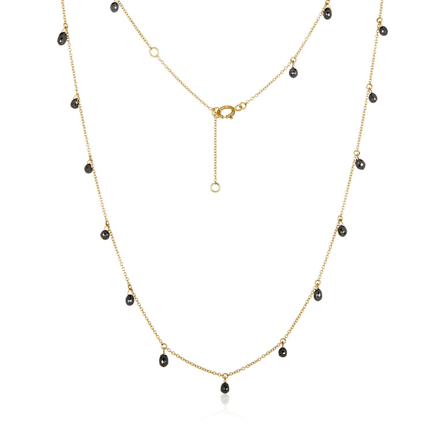 Black Diamond Dangle Section Necklace in 14k