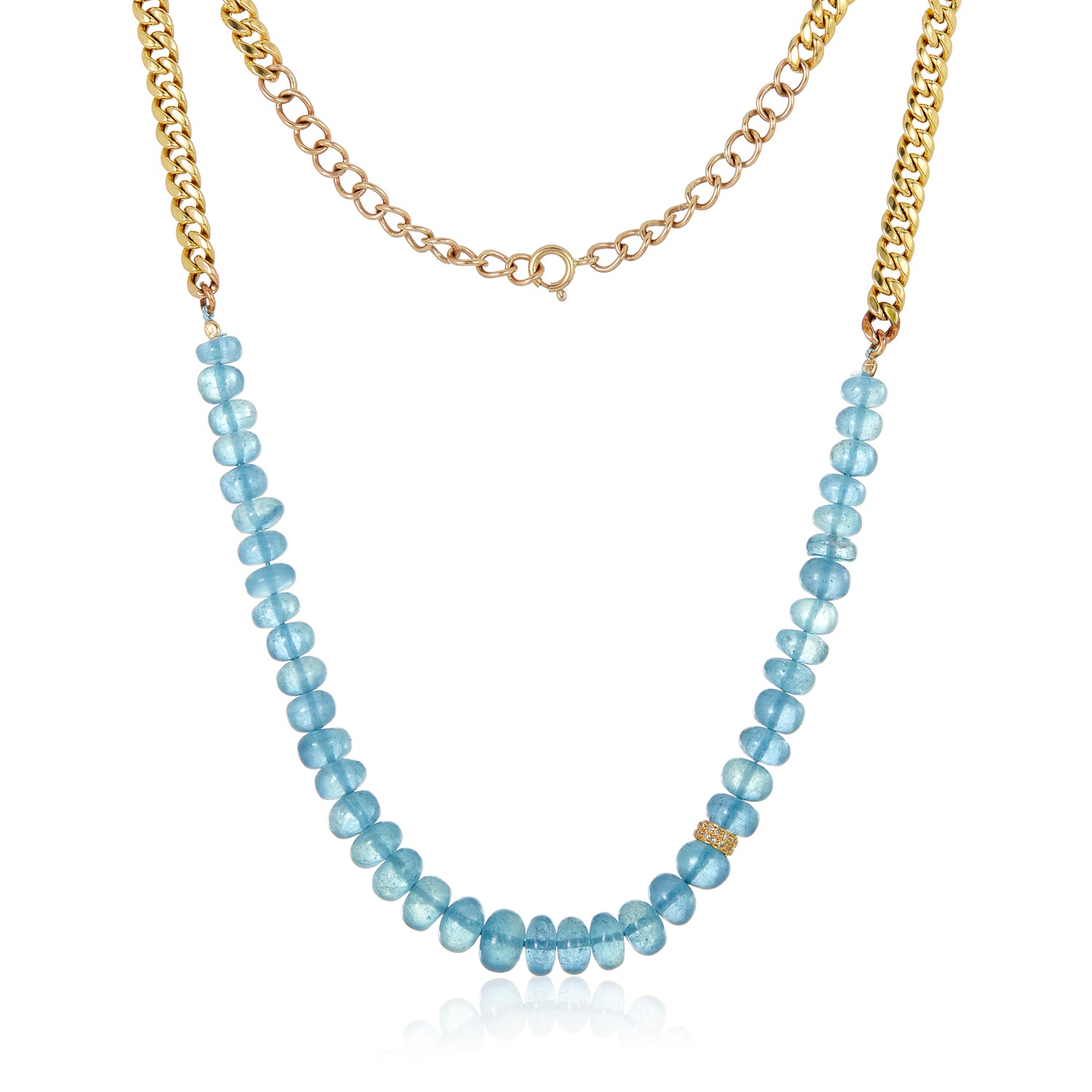 Maddi Aquamarine Diamond Roundel Necklace in 14k