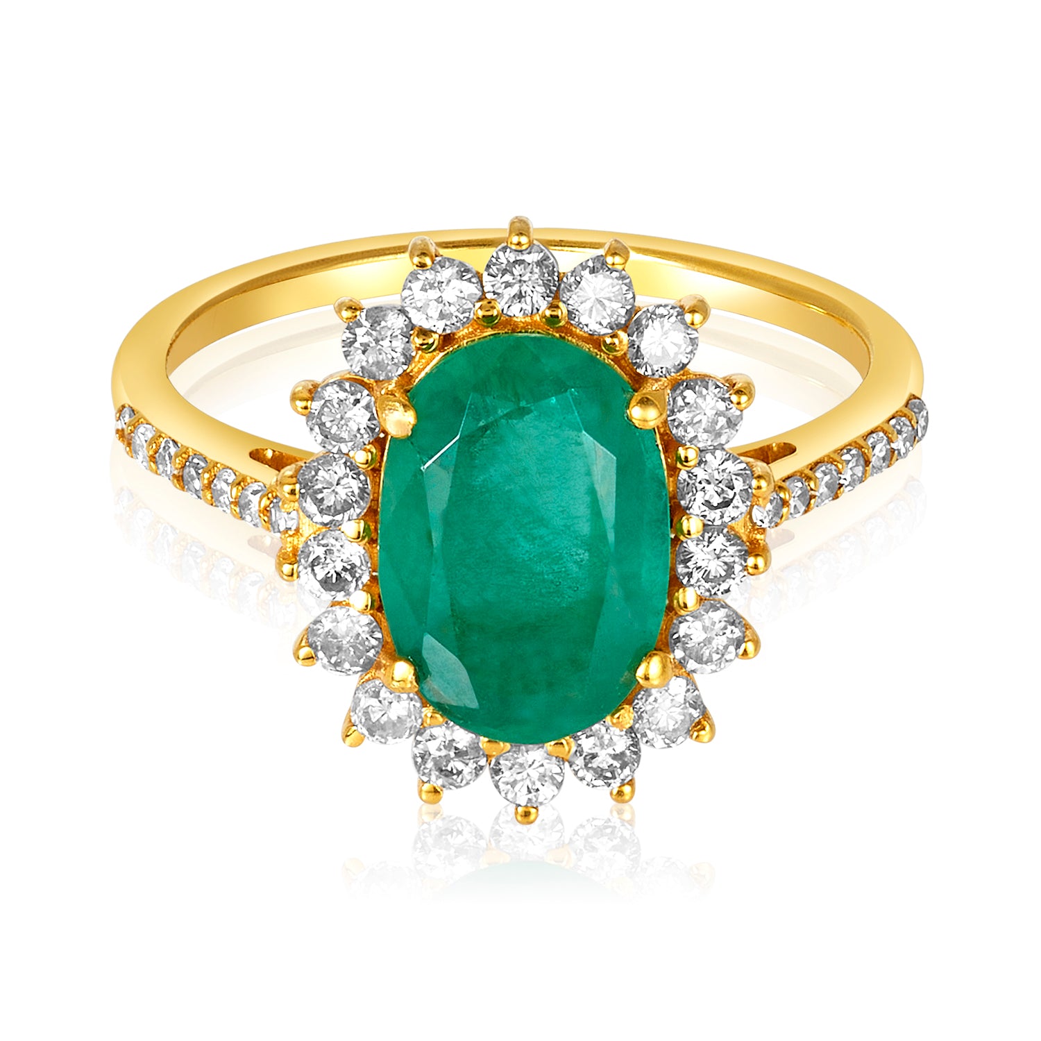 Sunburst Diamond Emerald ring