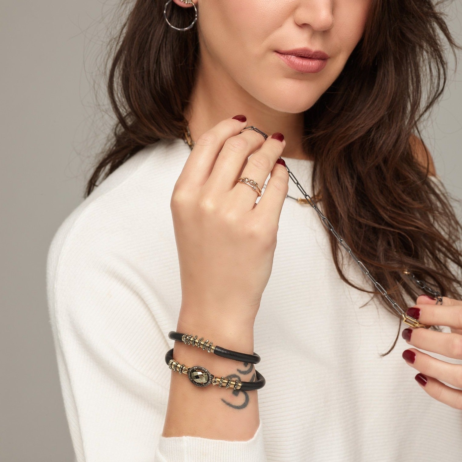 Aroma Double Leather Bracelet - Pyrite & Diamond