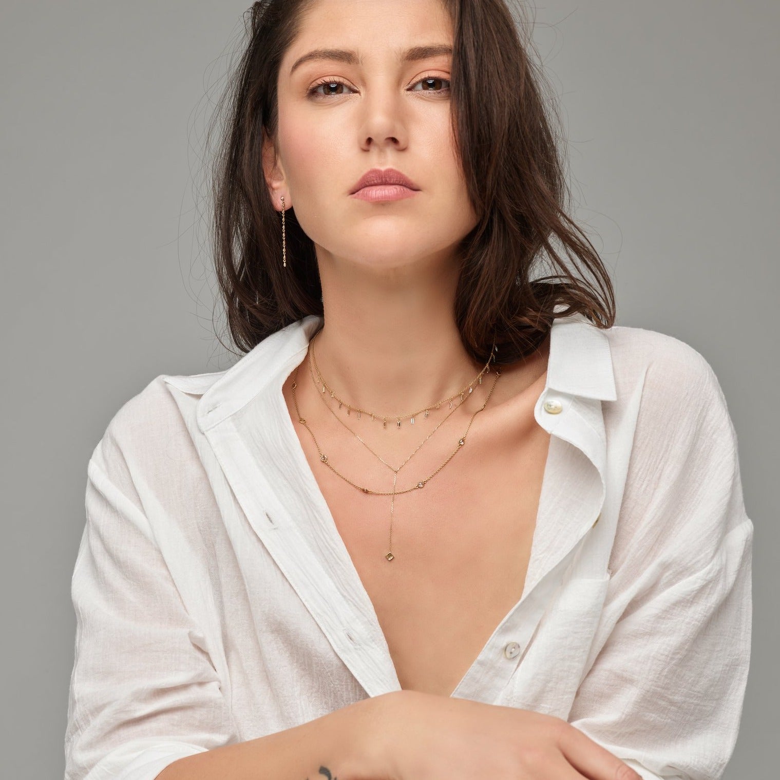 Dangly Baguette Lab Diamond Necklace-14k