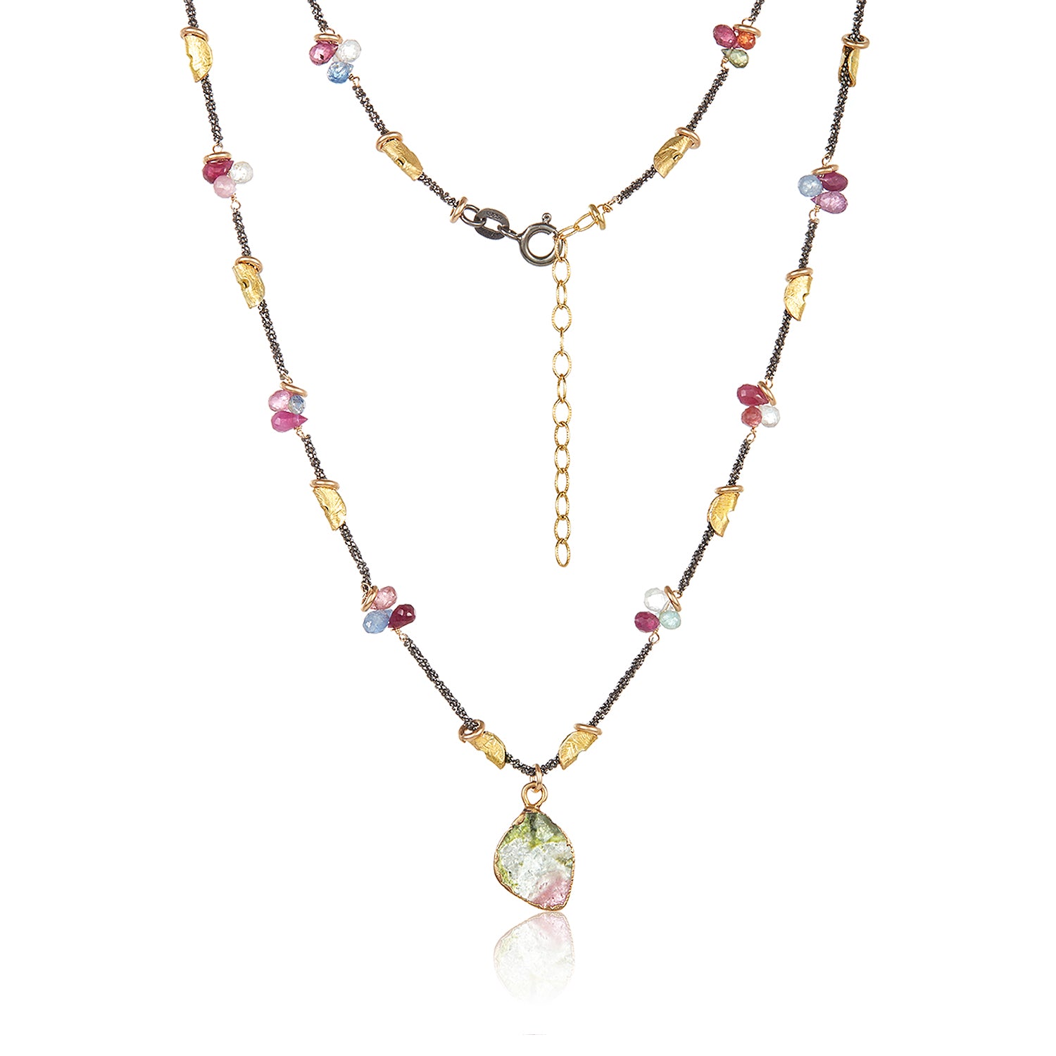 Half Moon Petal Gem Drop Necklace