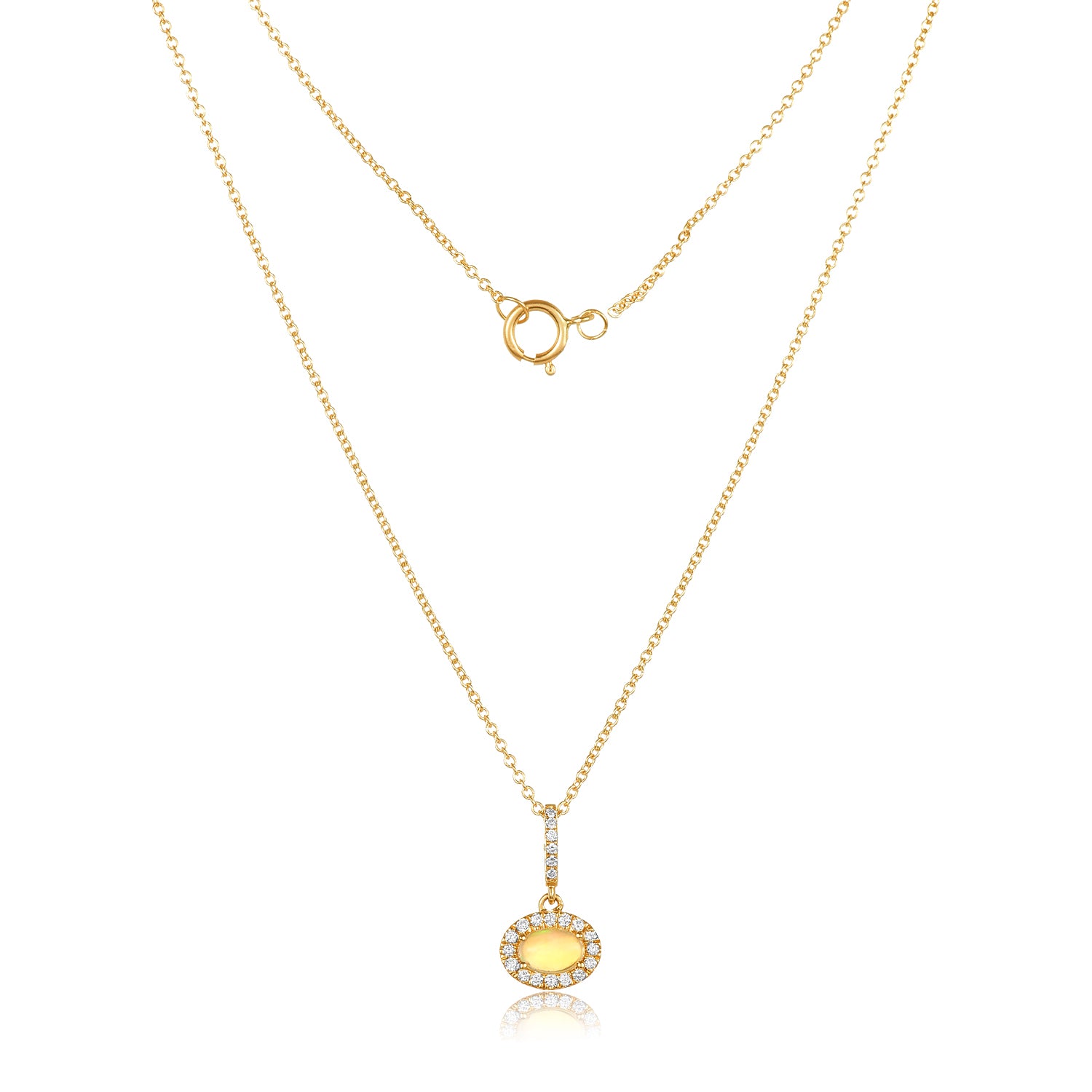 Solitaire Fire Opal Pendent 14k Yellow Gold Necklace