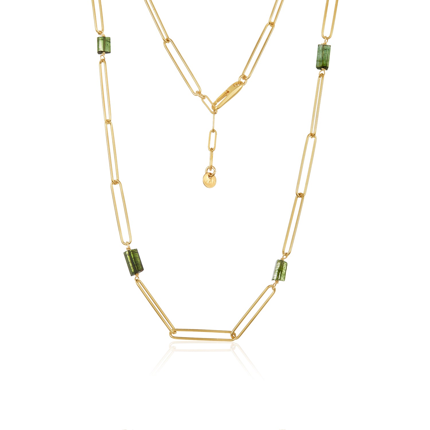 Gem Paperclip Necklace - Green Tourmaline