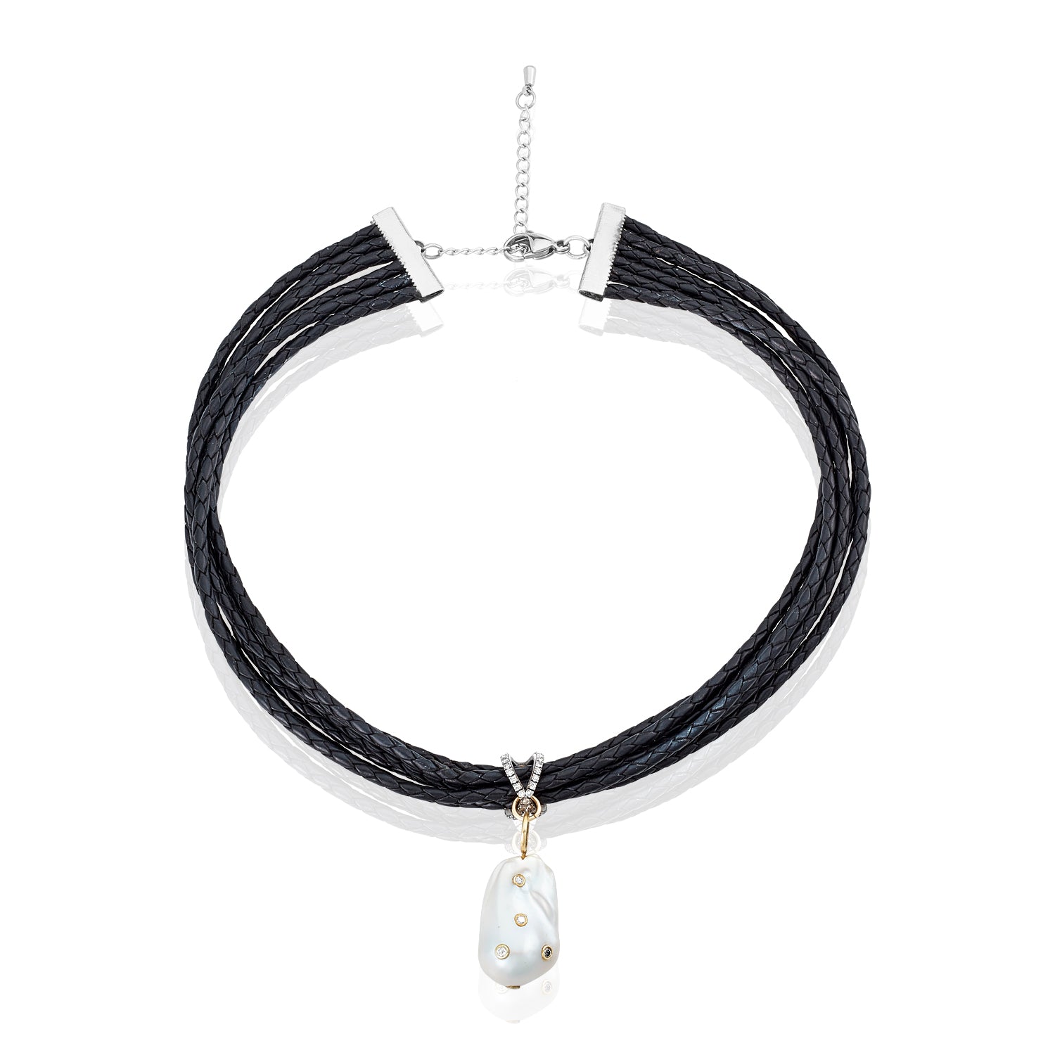 Braid Diamond Leather Necklace