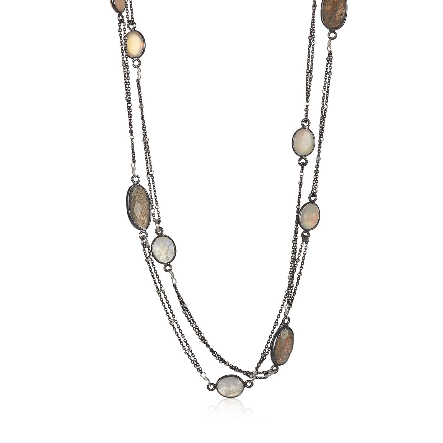 Mixed Moonstone Long Necklace