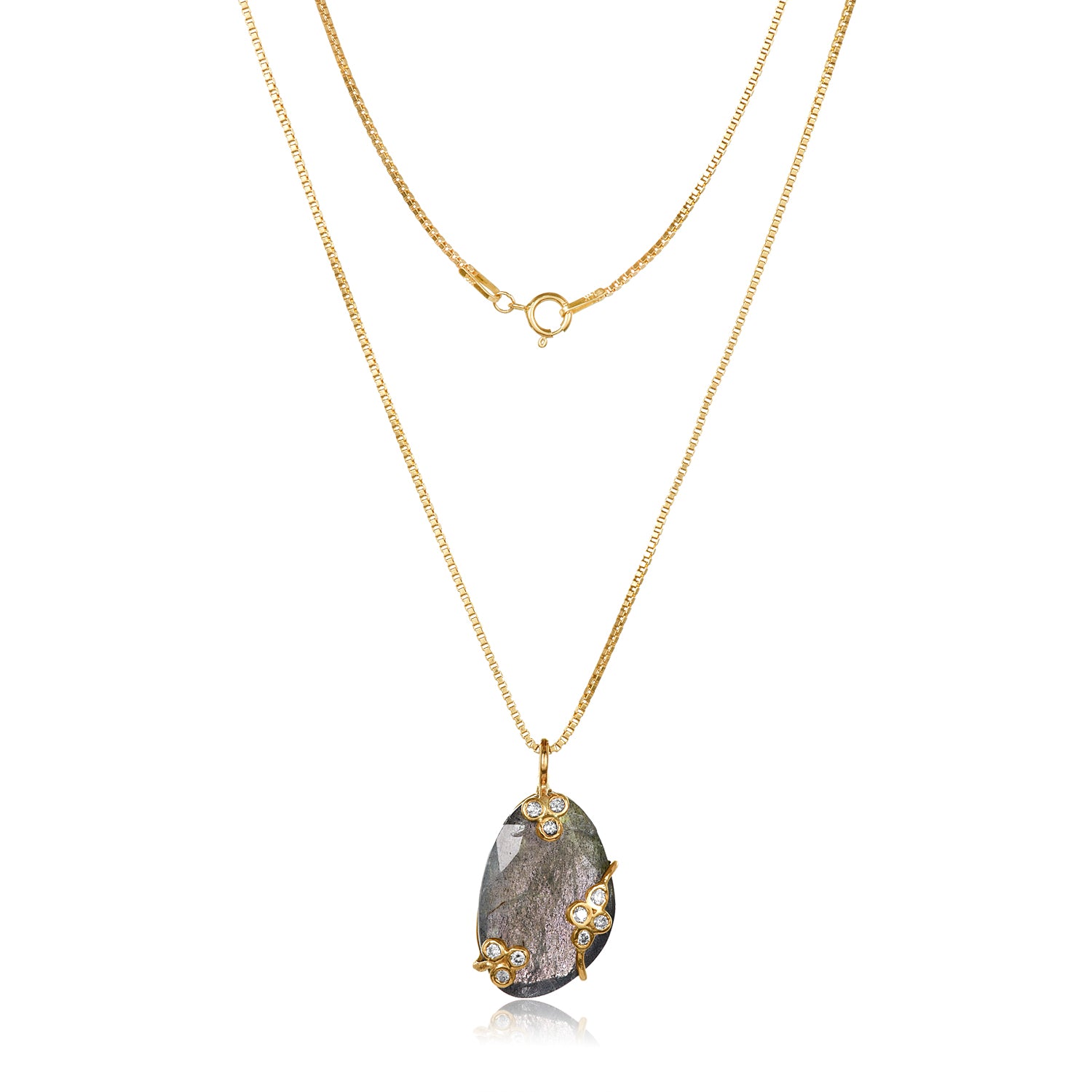 Labradorite Floral Diamond Necklace in 14k