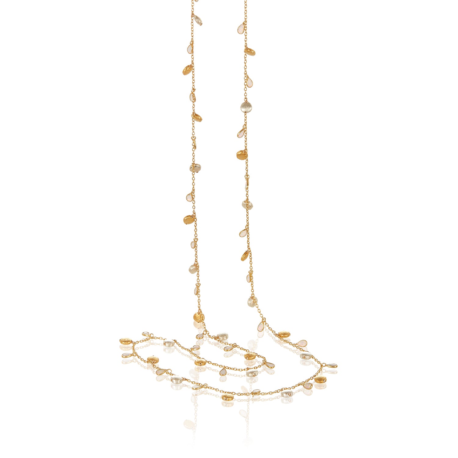 Opal Or CZ Brushed Gold And Silver Necklace