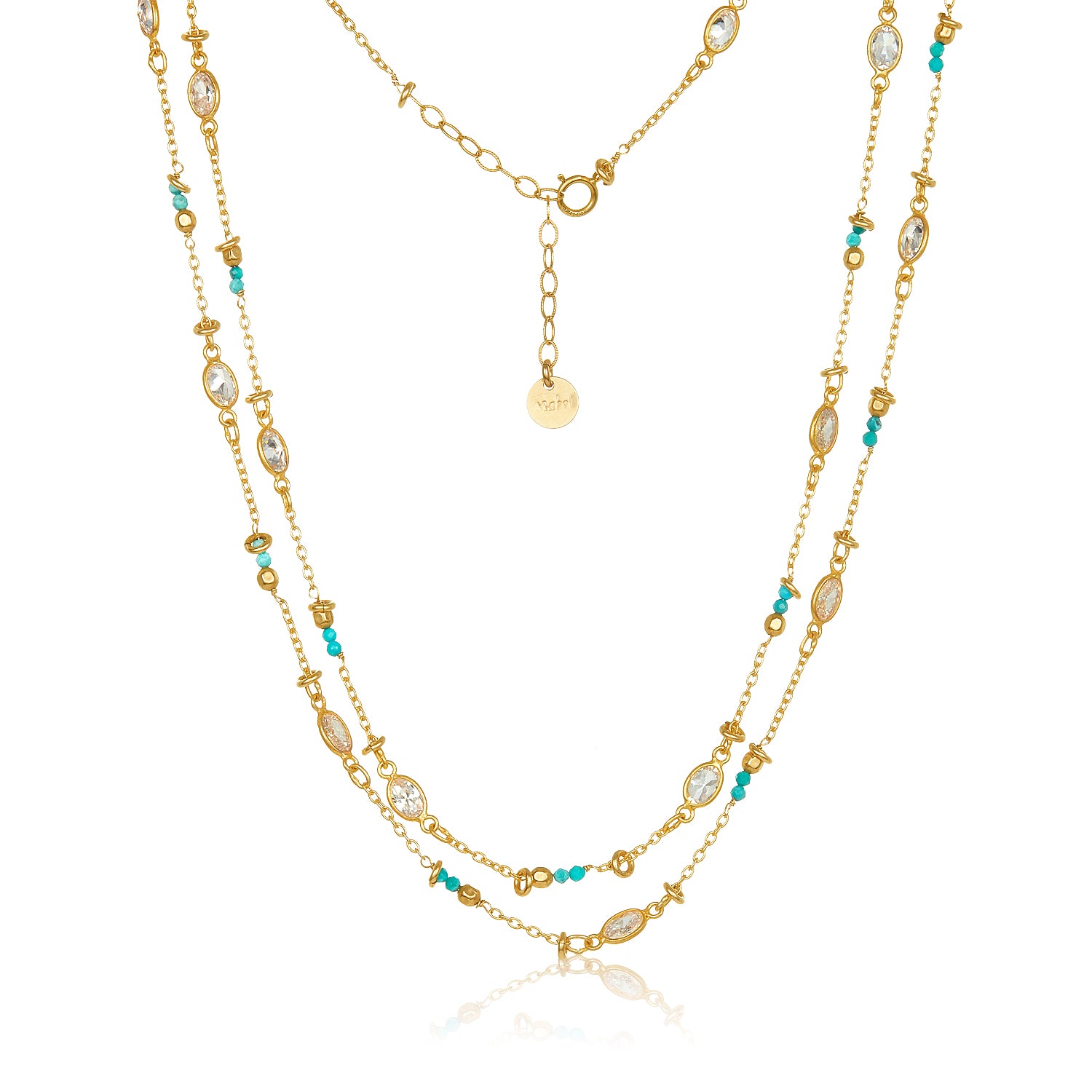 Turquoise Oval CZ Long Necklace