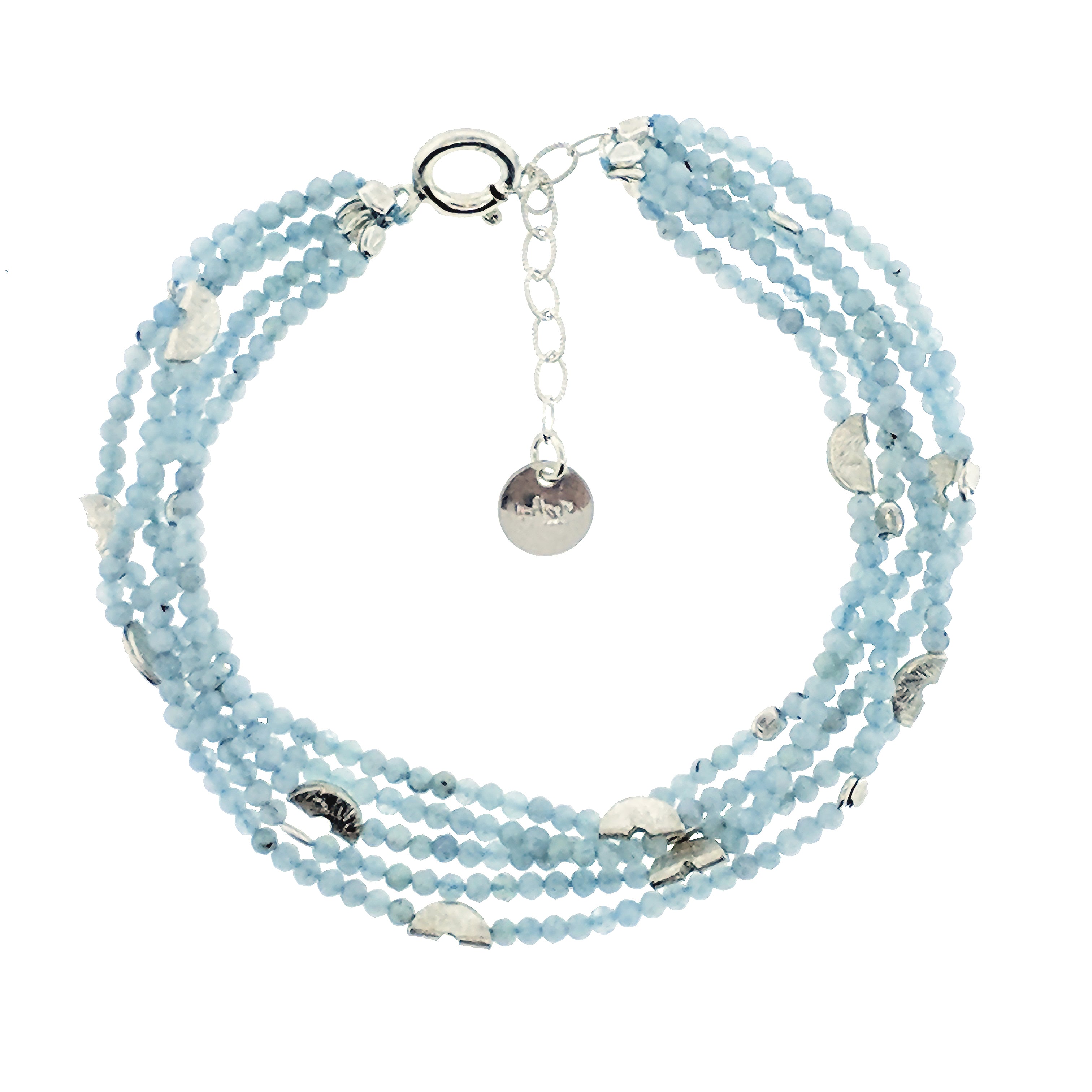 Half Moon Multi-Strand Silver Bracelet - Aqua