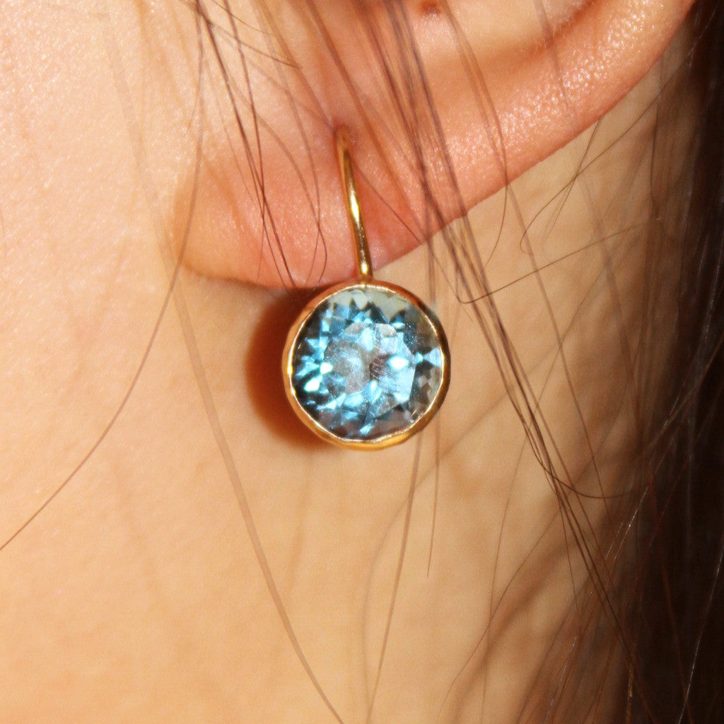 Bezel Set Blue Topaz Earrings-14k gold