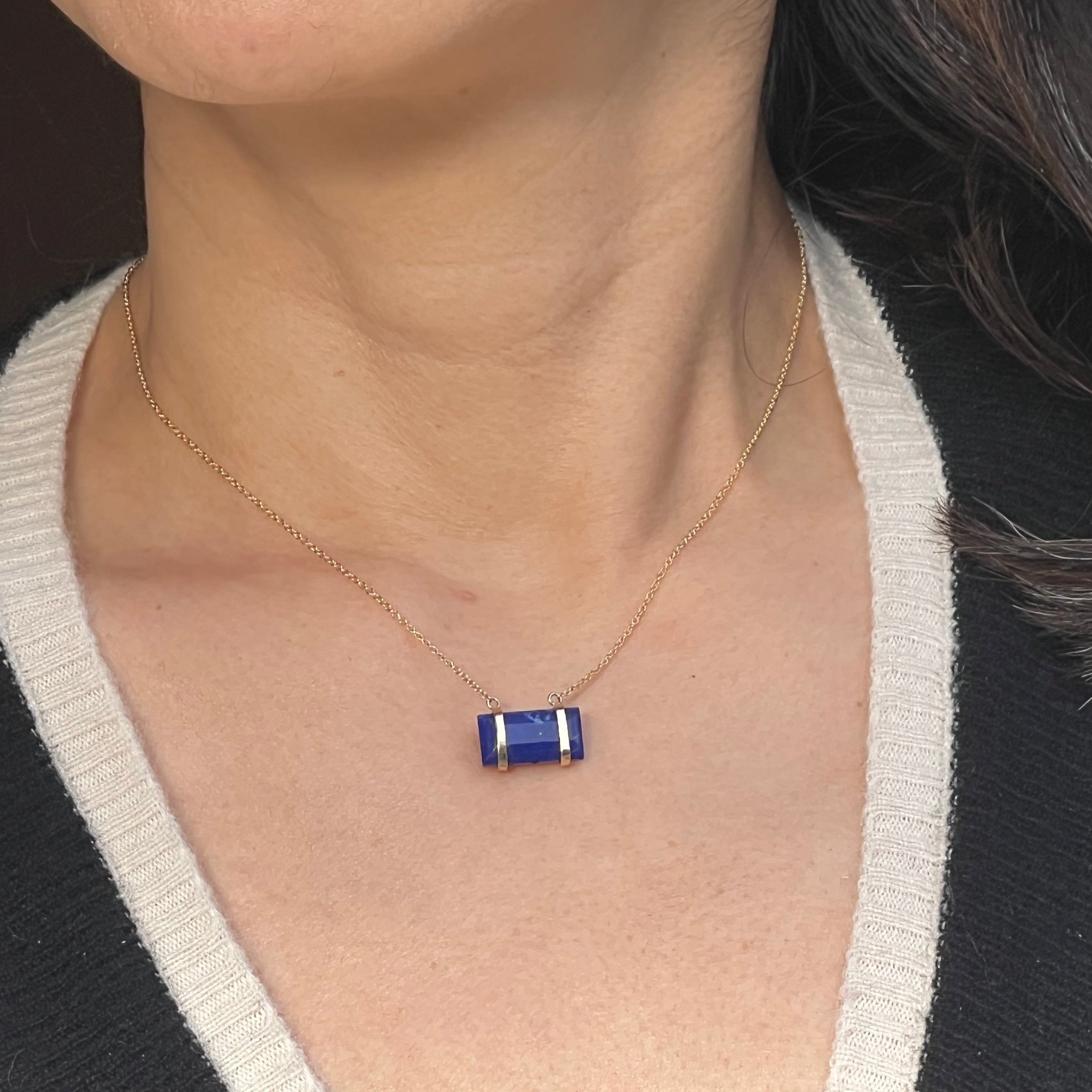 Emerald Cut Lapis or Turquoise Necklace