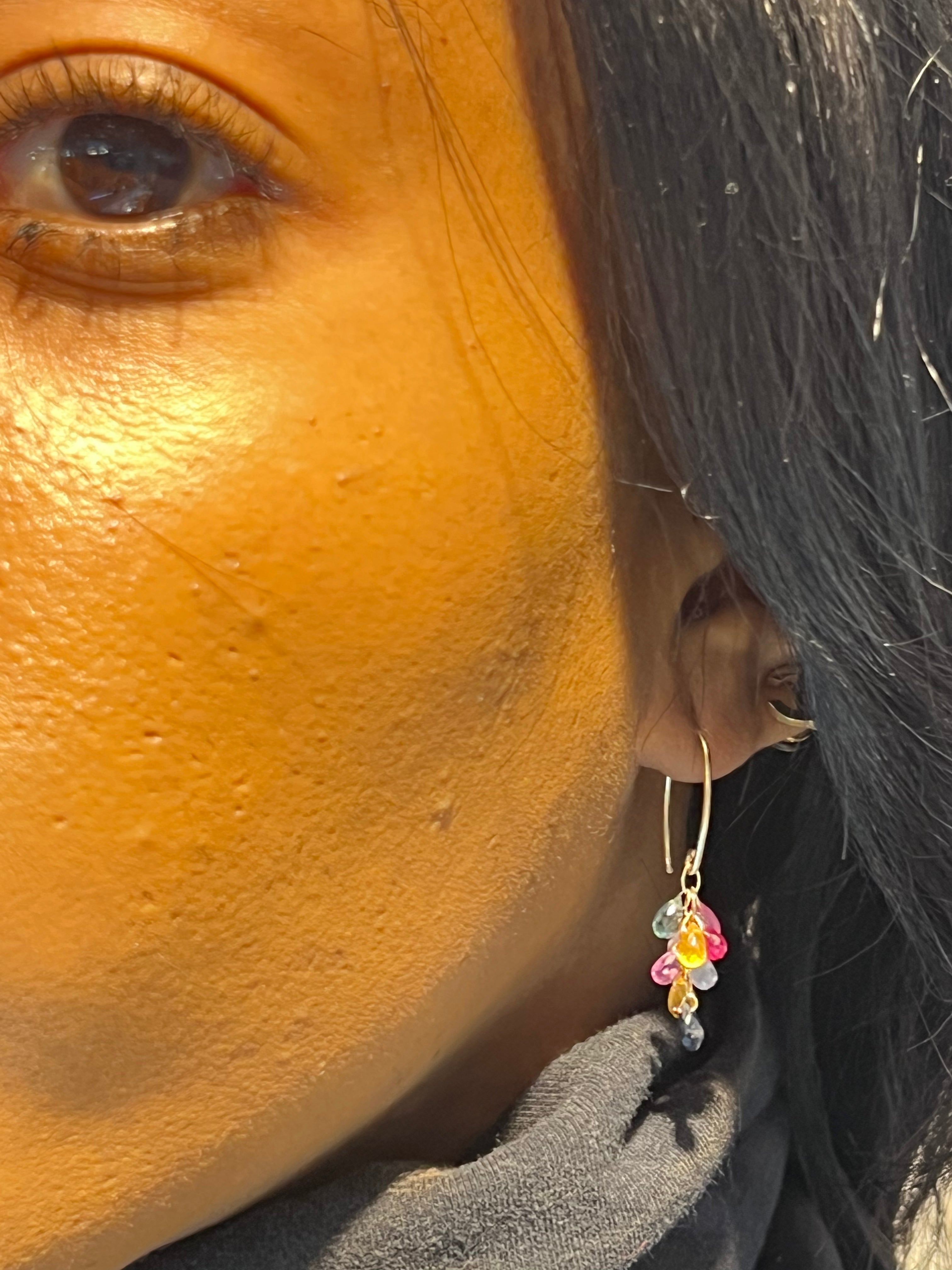 Rainbow Teardrop  Earrings in 14k