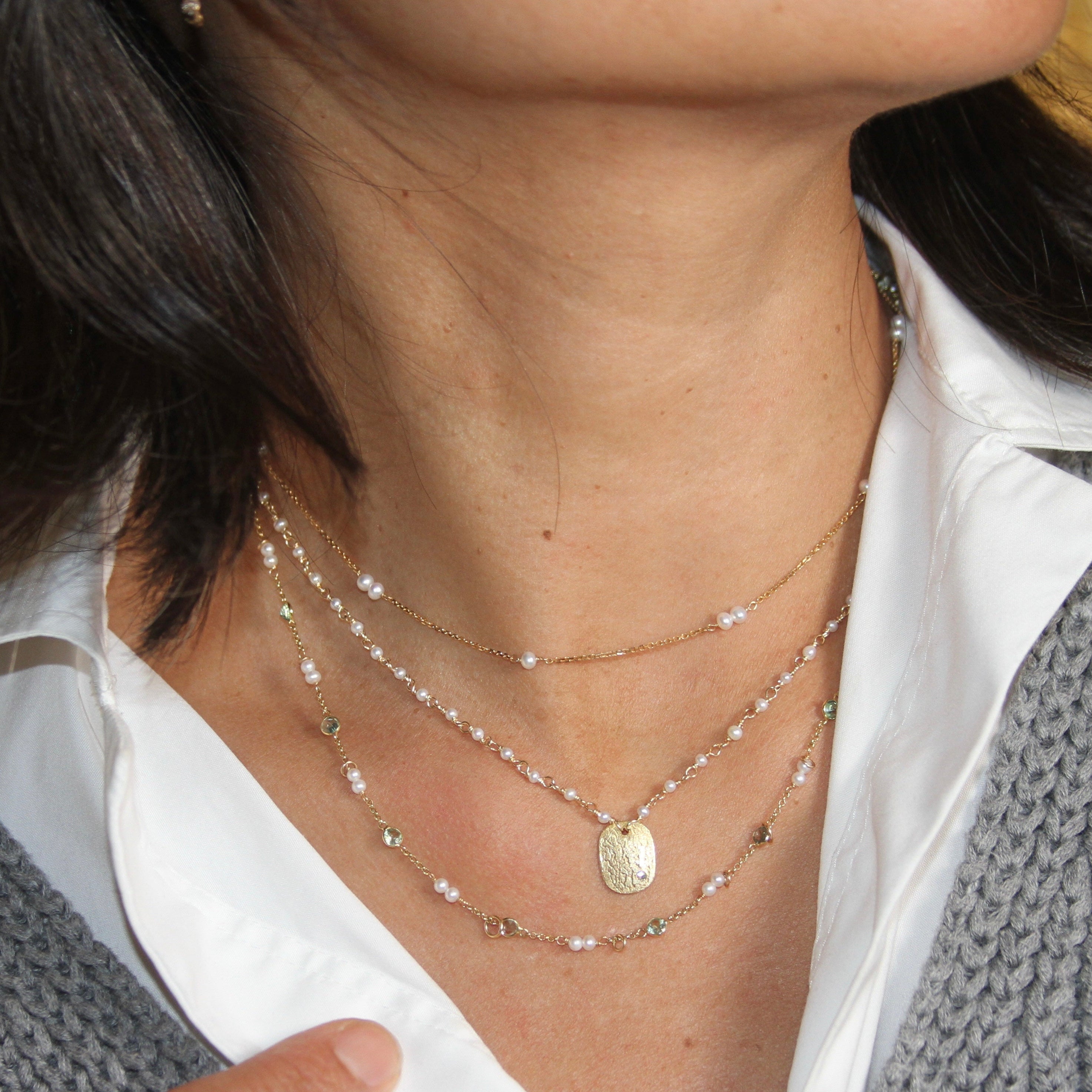 Section Pearl Necklace In 14K