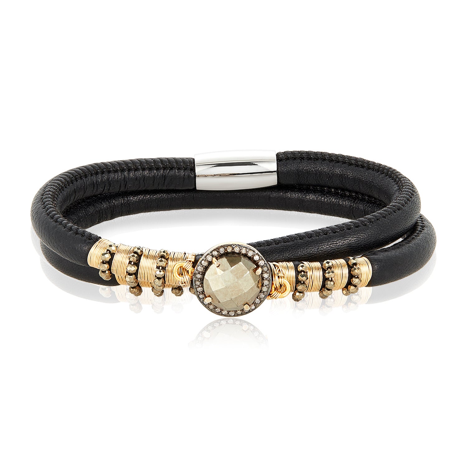 Aroma Double Leather Bracelet - Pyrite & Diamond