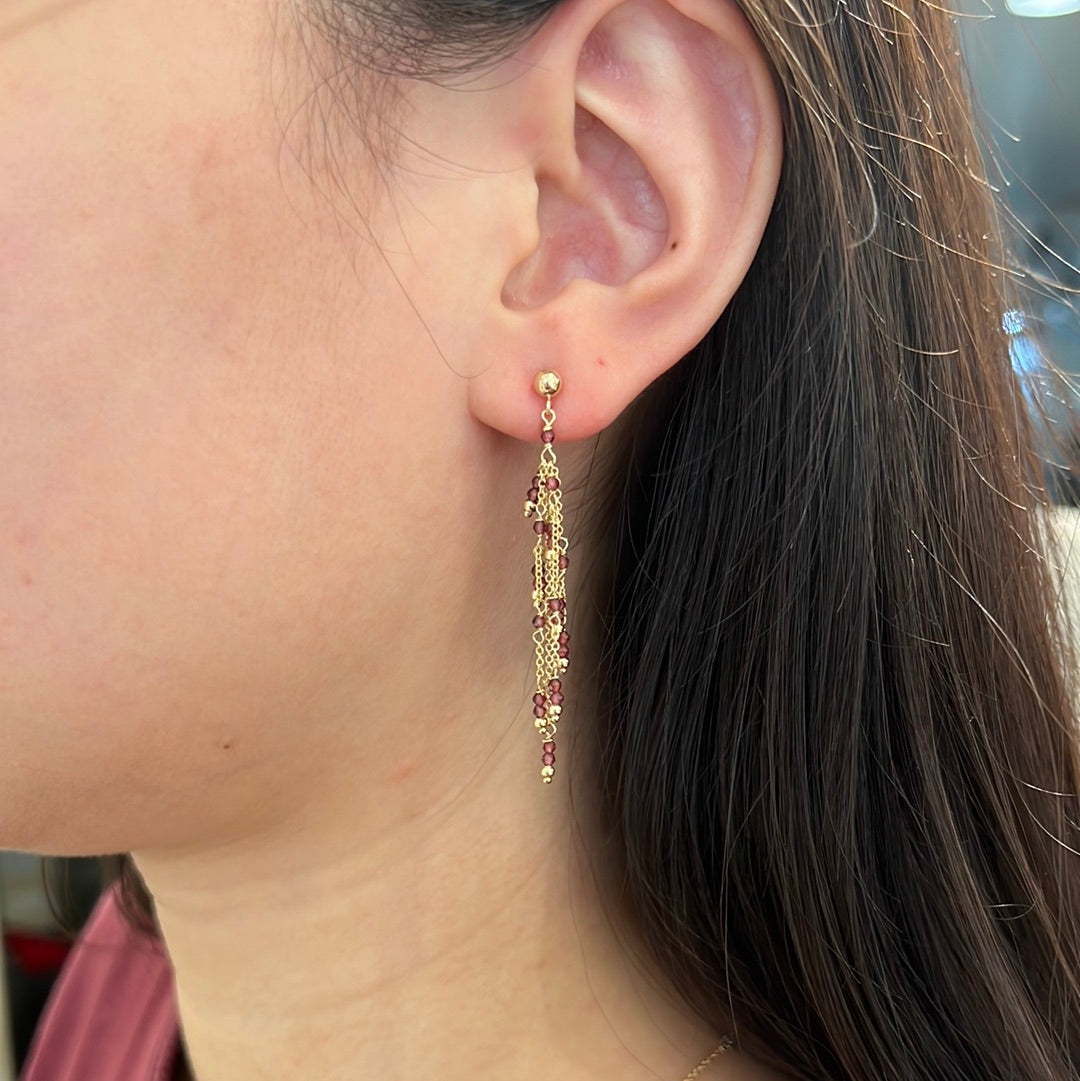 Beaded Tassel Earrings - Garnet