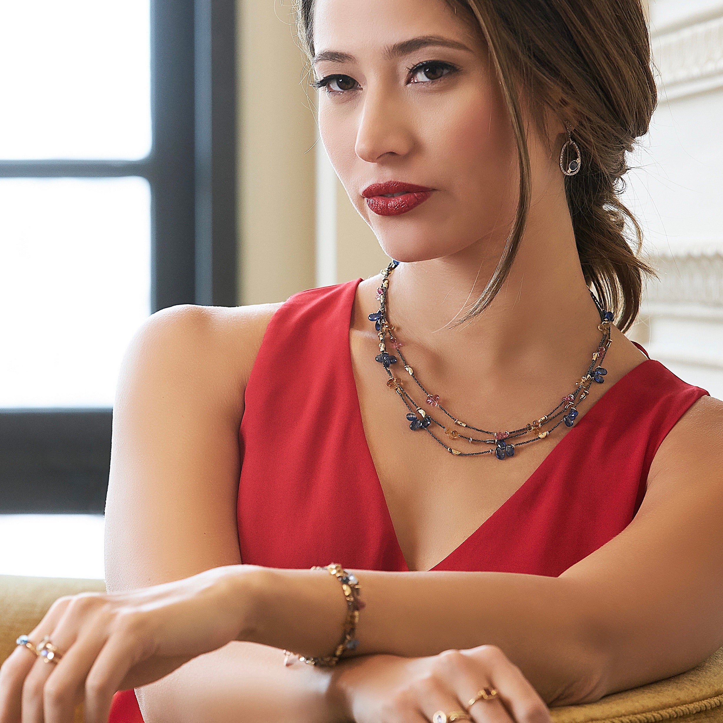 Half Moon Multi-Strand Petal Necklace