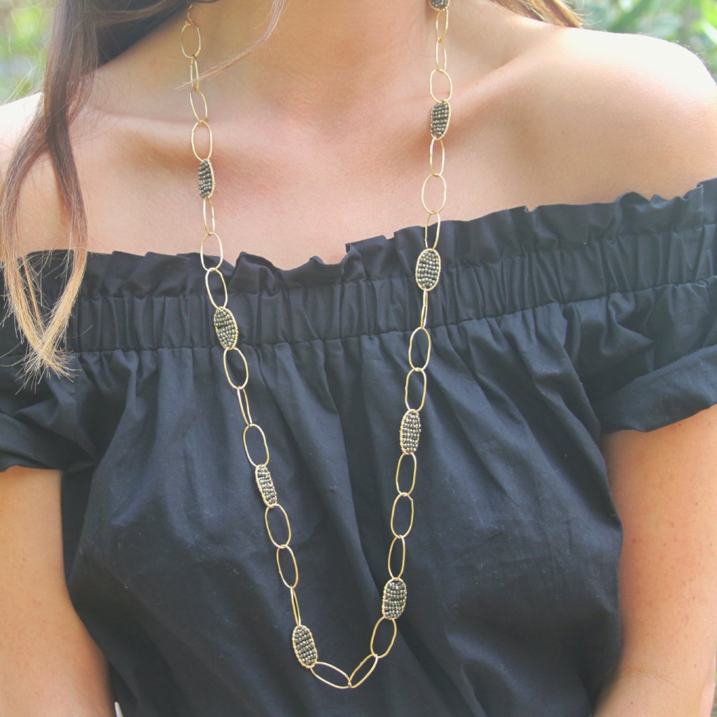 Woven Pyrite Necklace - Long