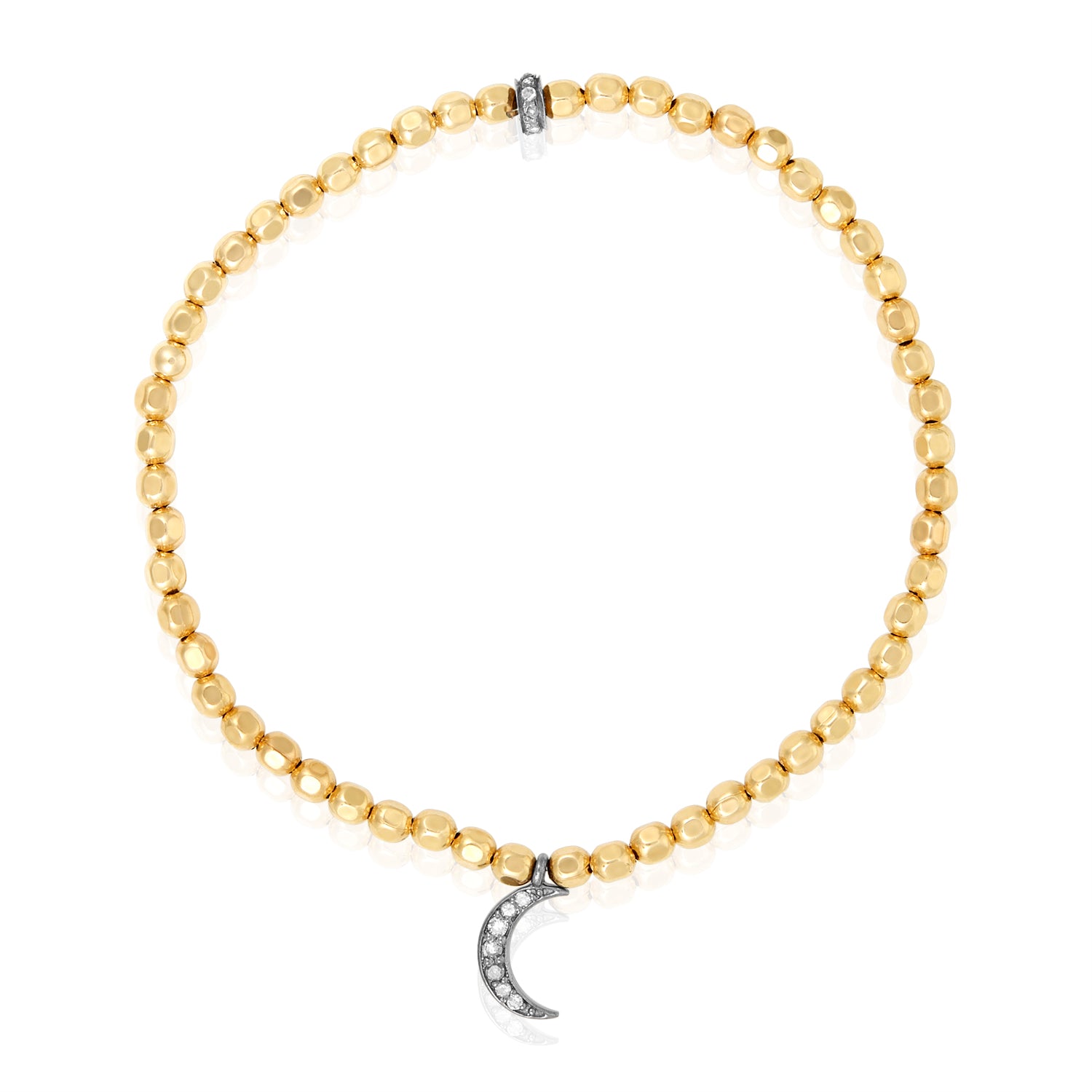 Pave Diamond Star or Moon Gold bead Stretchy Bracelet