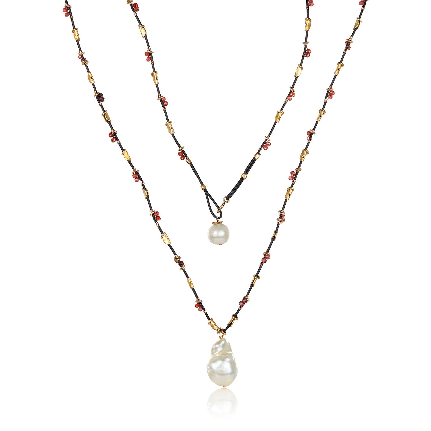 Leather Pearl Necklace - Garnet