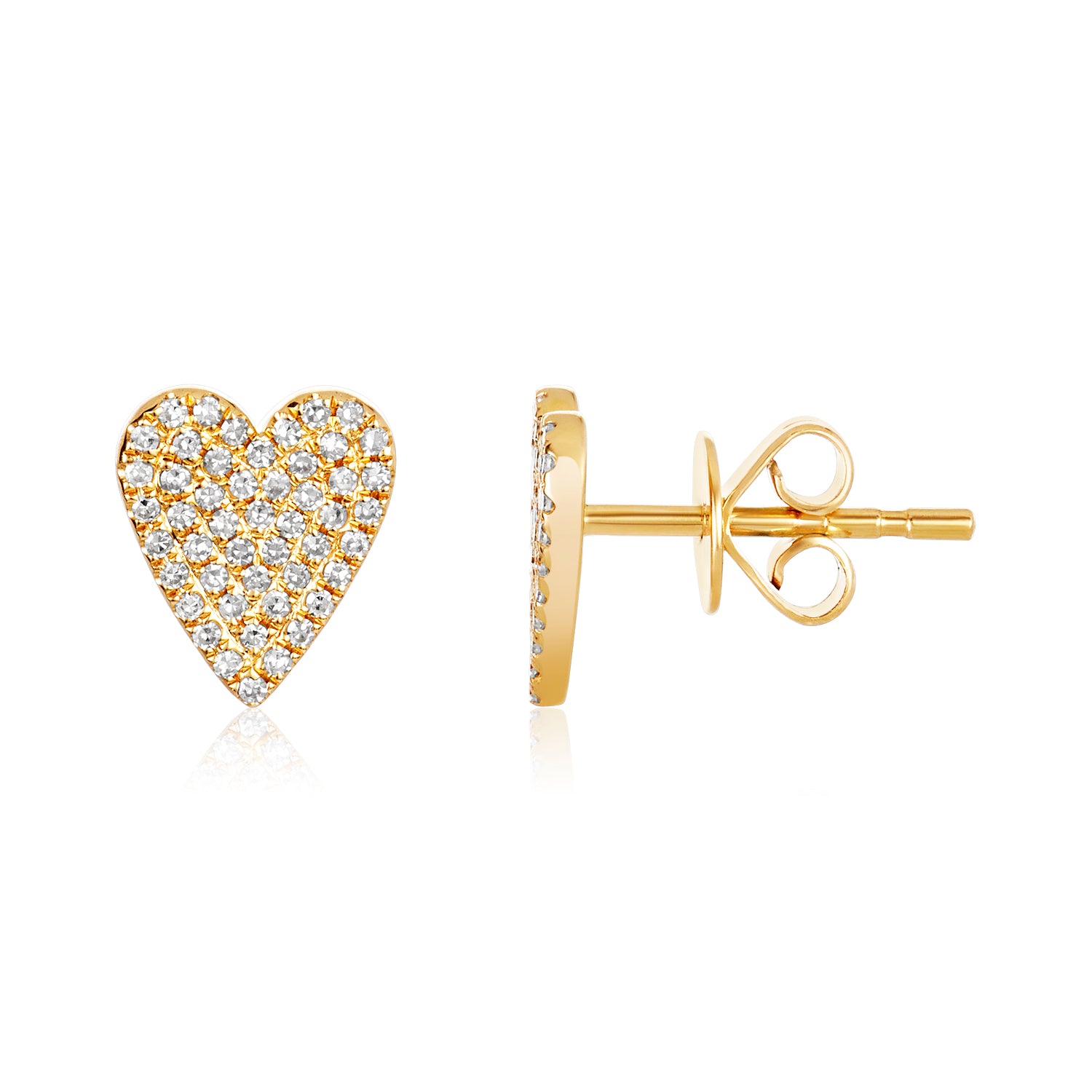 Pave Diamond Yellow Or White Gold Heart Studs