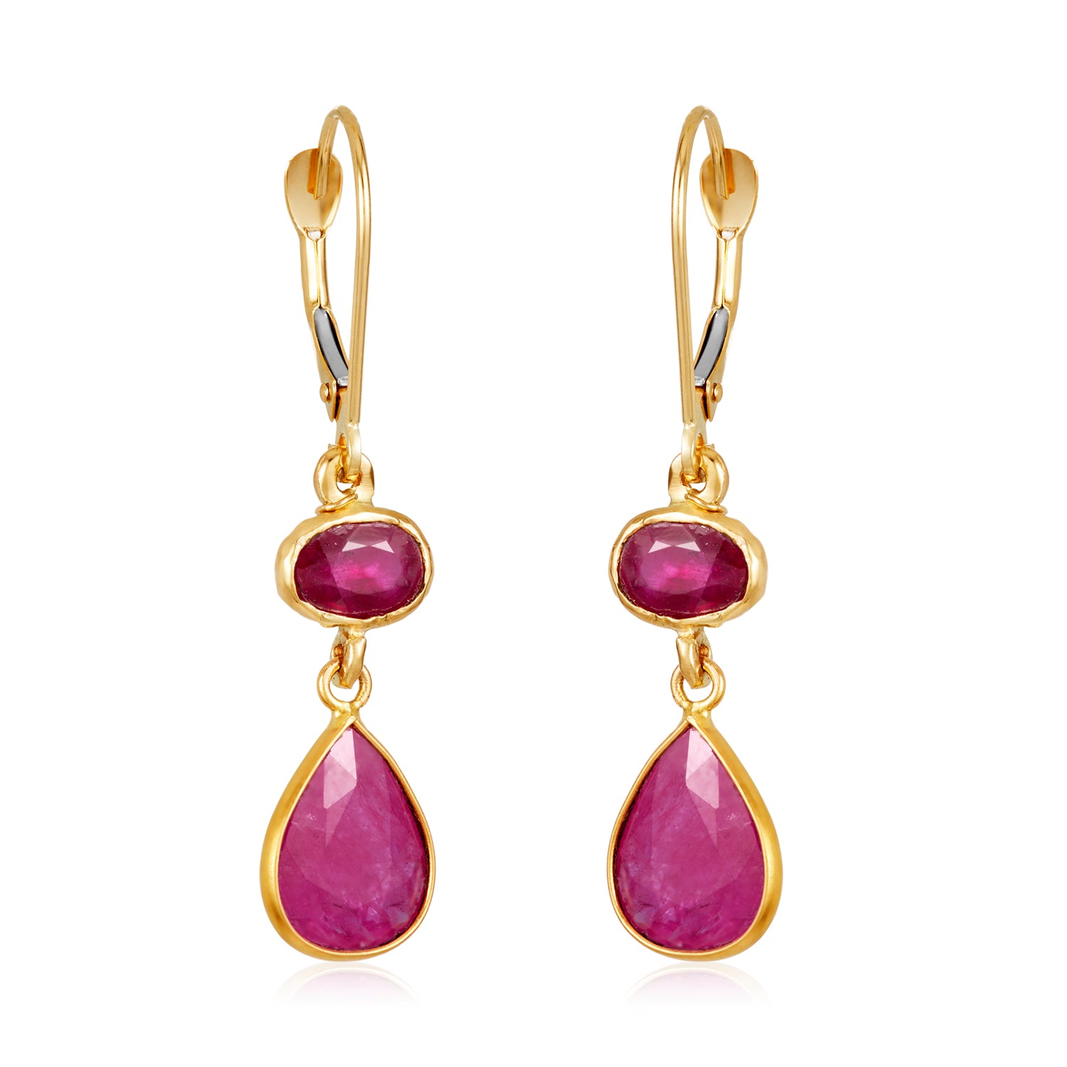 Double Drop Ruby Earrings in 14k