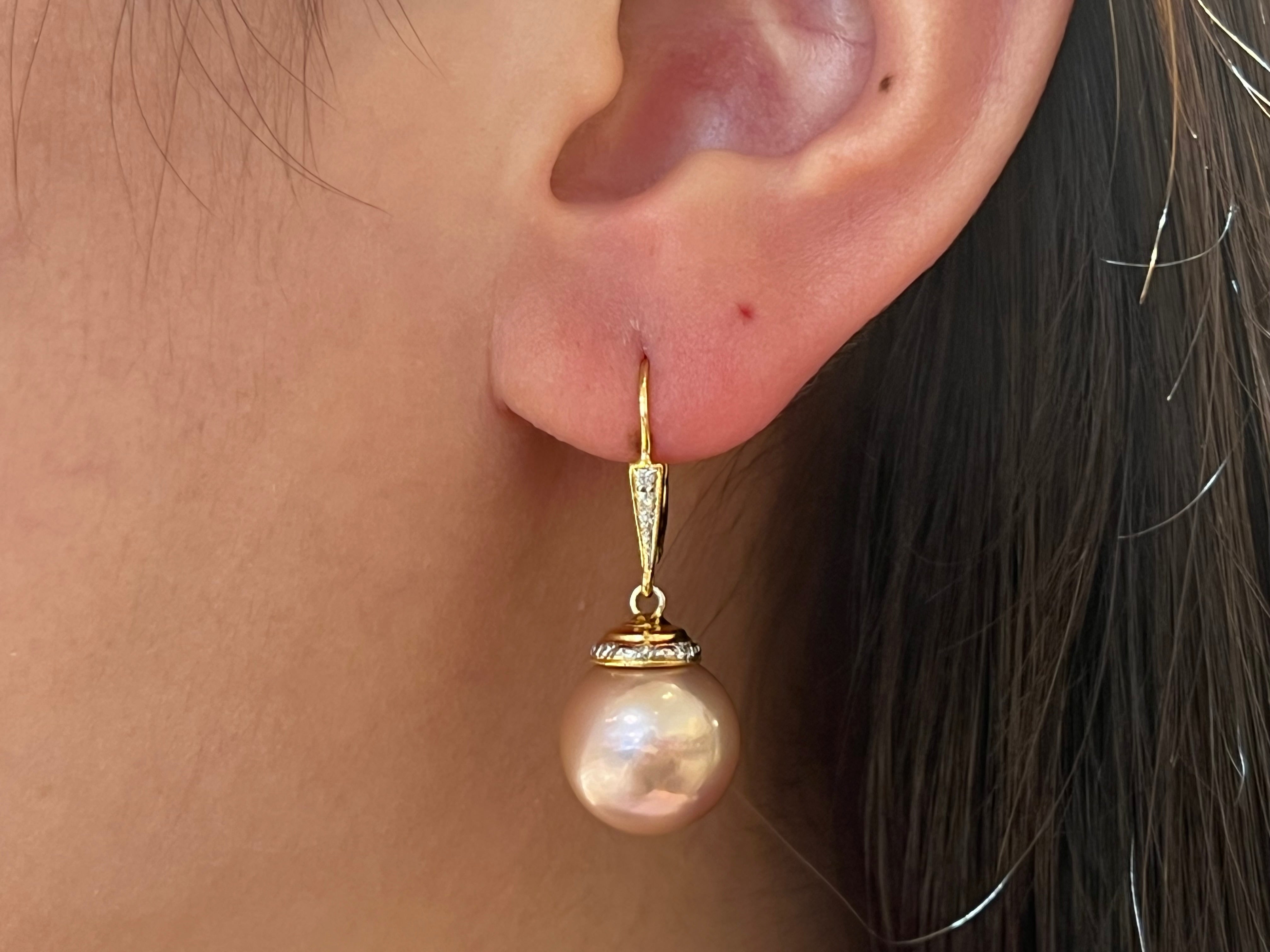 Pink Pearl Diamond Earrings