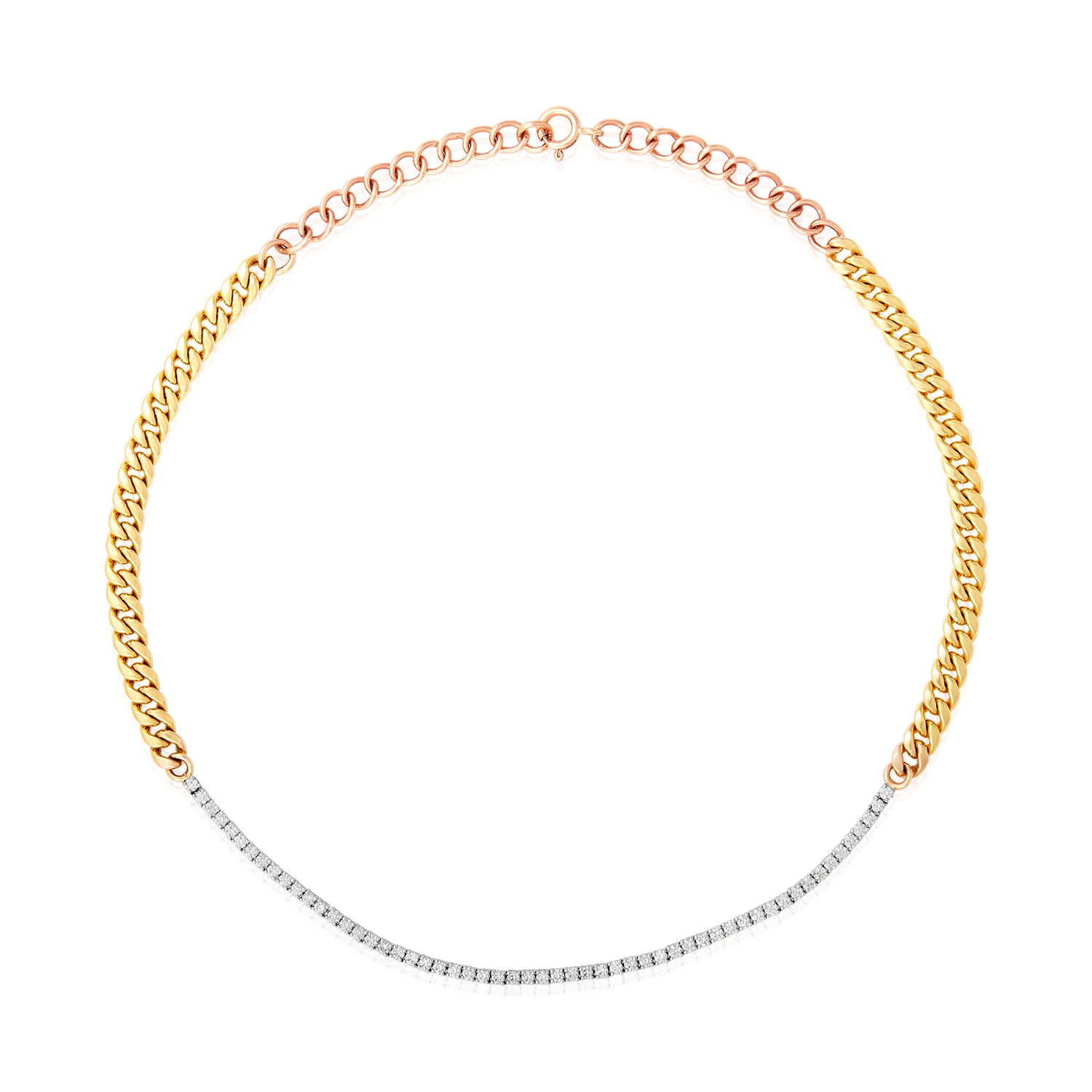Half Tennis Diamond And Half Curb Chain Necklace-14k Gold