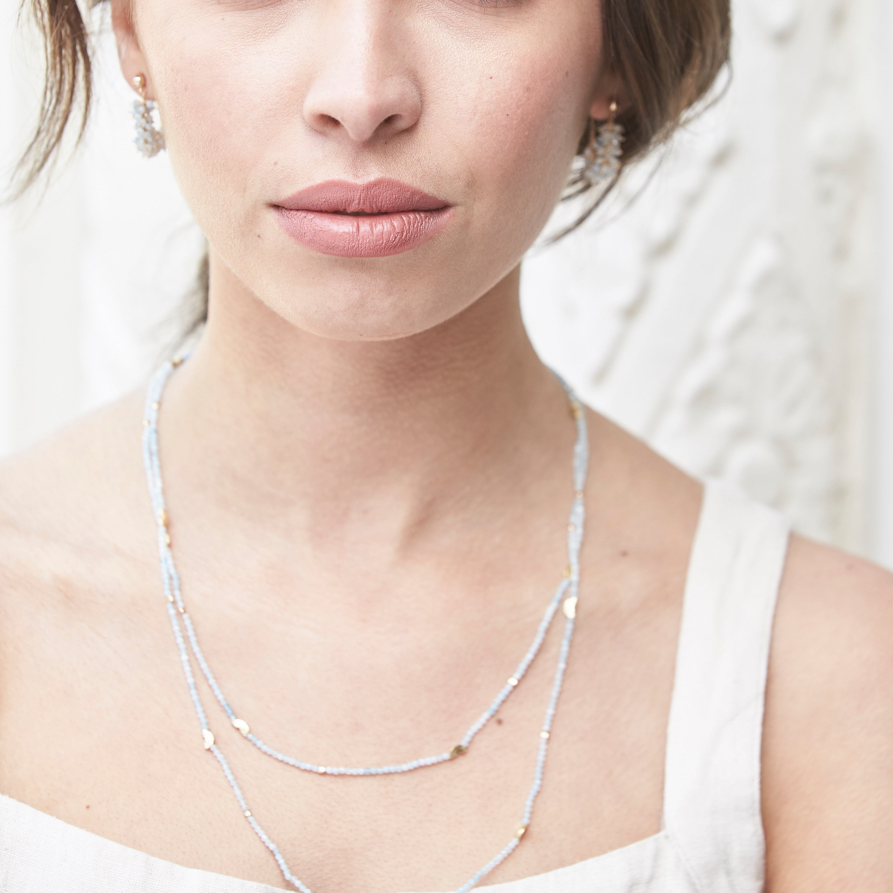 Half Moon Long Strand Necklace - Aquamarine