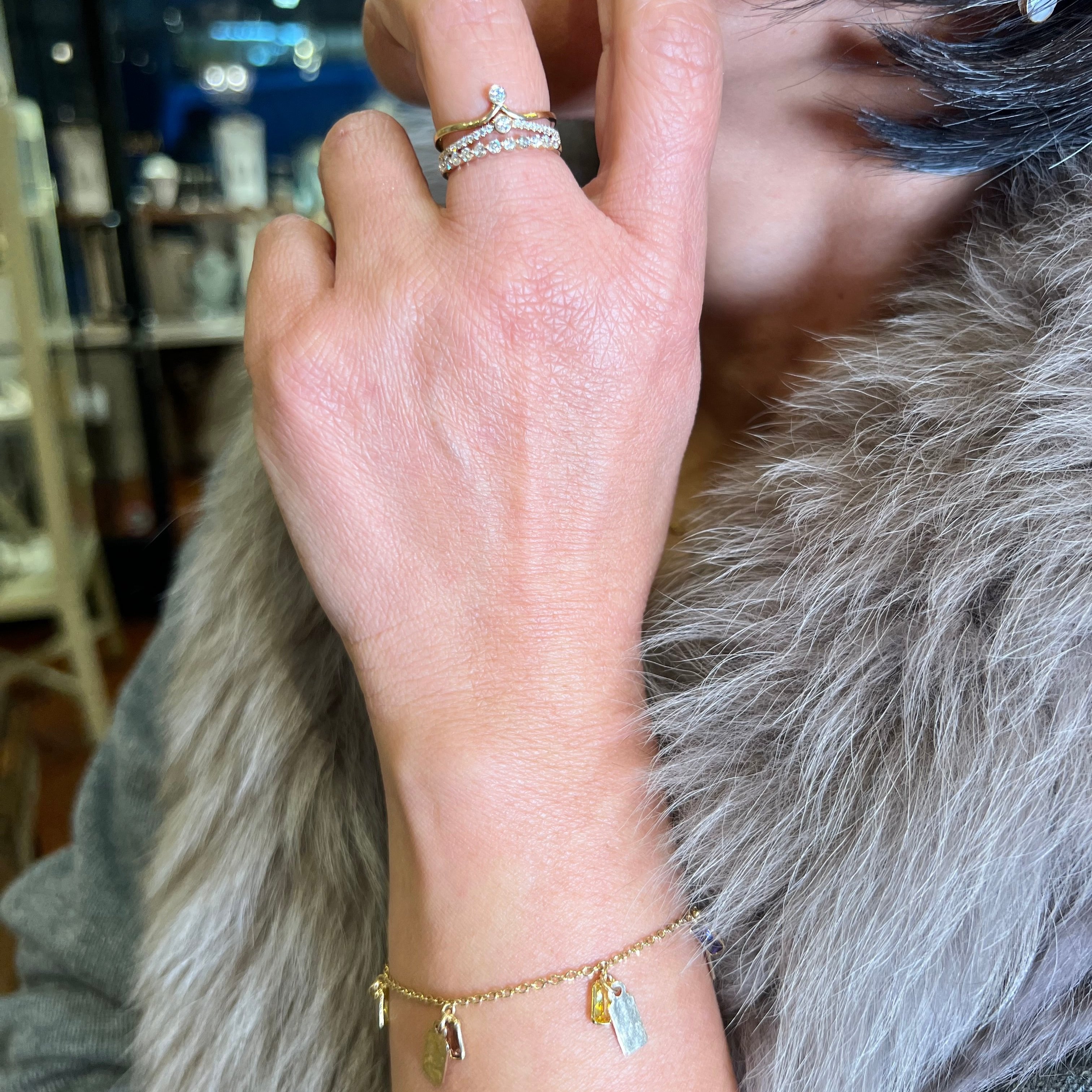 Rainbow Zirconia Gold Tag Bracelet