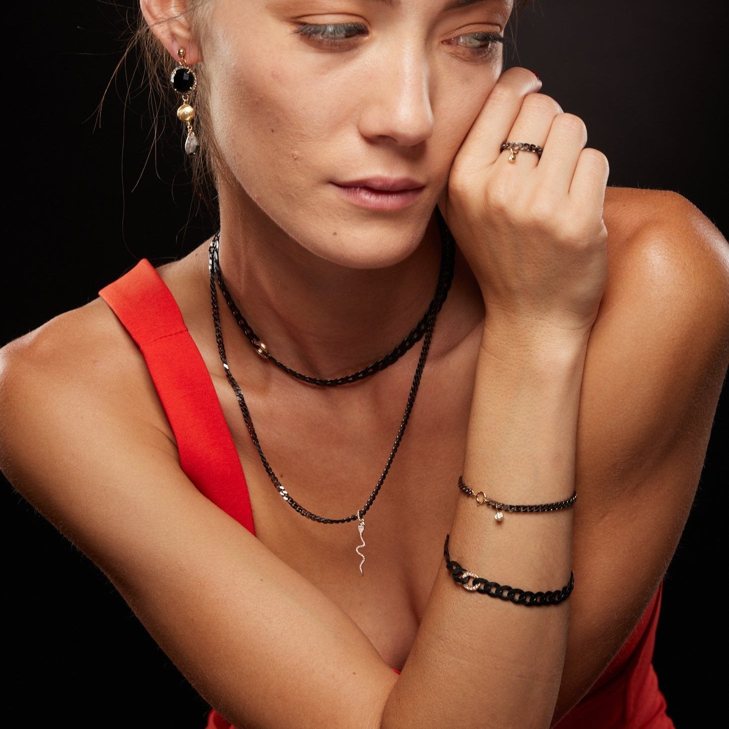 Flat Cable Chain with 14k gold diamond charm Bracelet