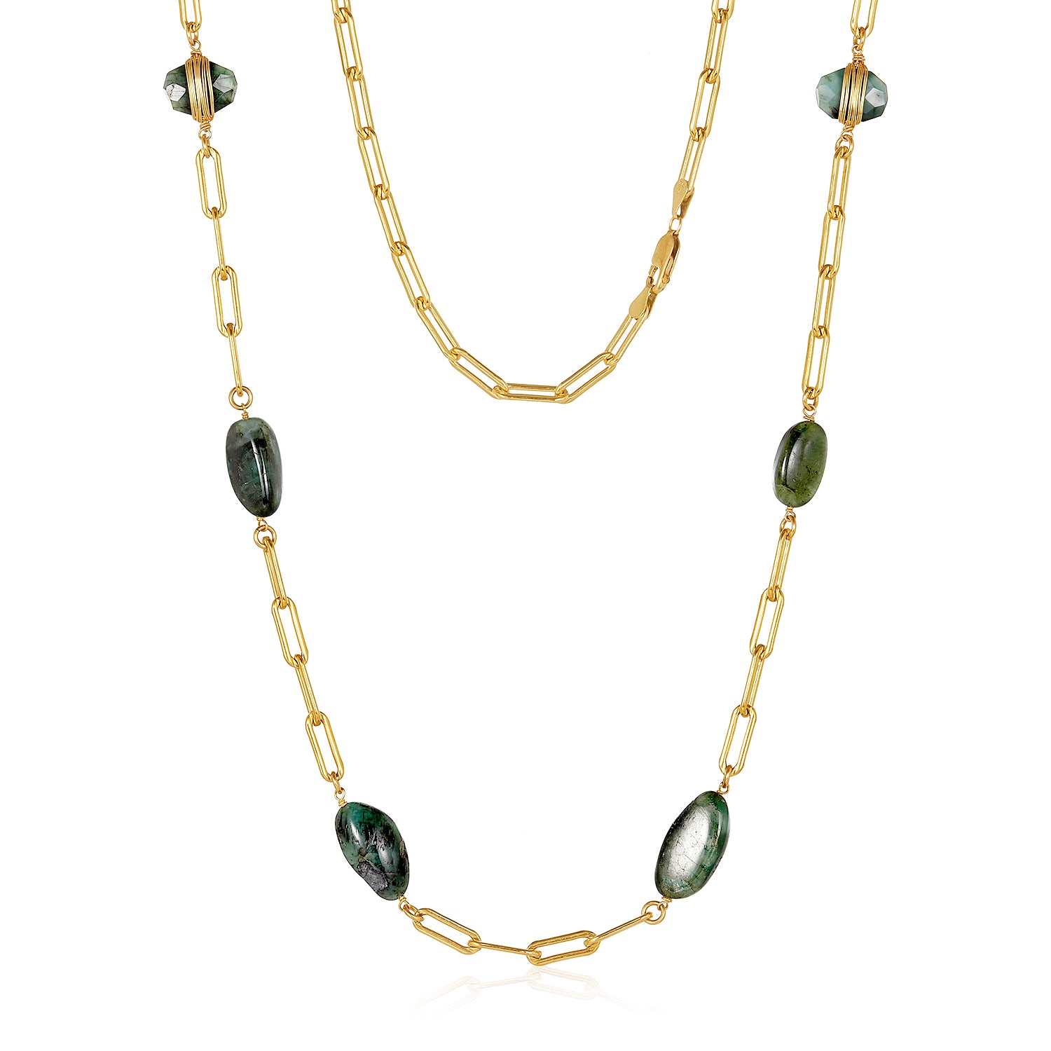 Emerald Paperclip Long Necklace
