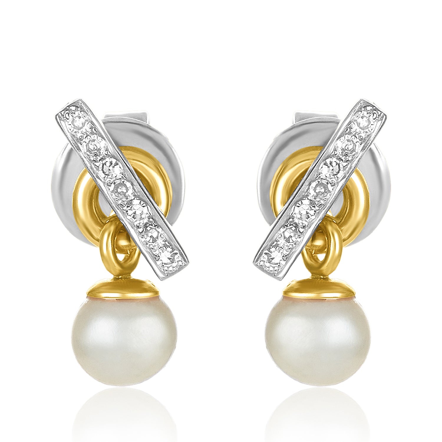 Pave Diamond Bar Earrings -Mini Pearl Drop