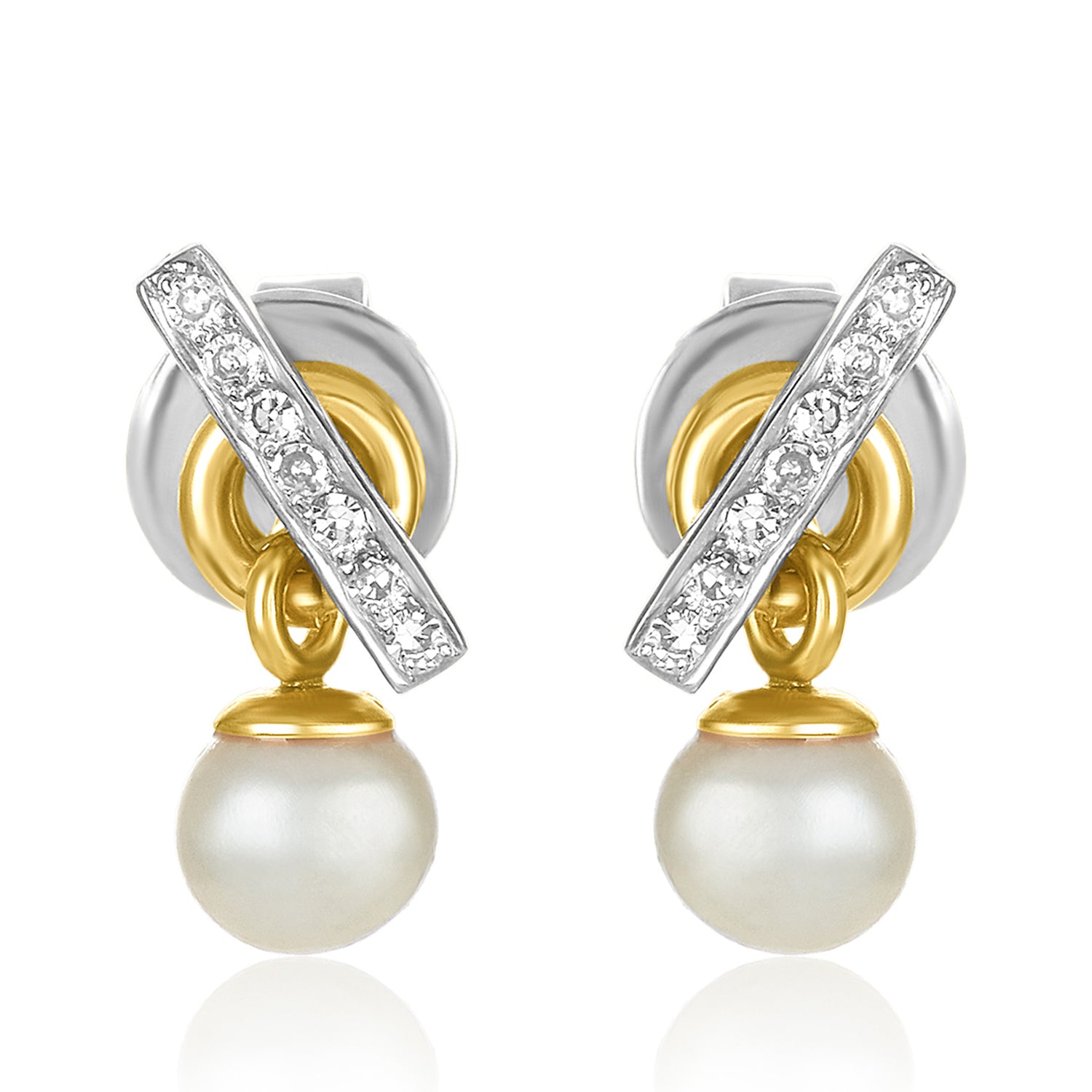 Pave Diamond Bar Earrings -Mini Pearl Drop