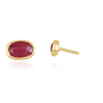 Ruby Oval Studs 14k
